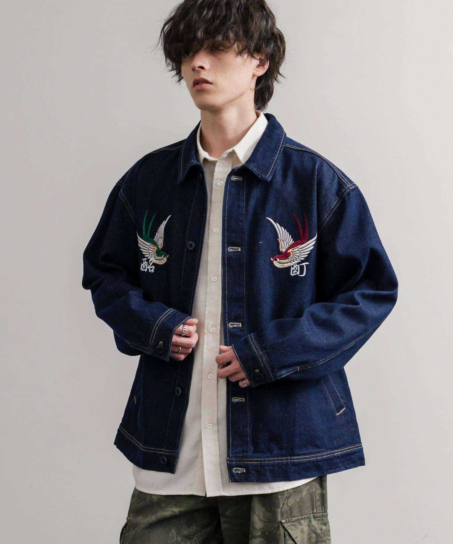 ロッキーモンロー Rocky Monroe デニムジャケット YOIDORE 酔いどれ チベタン 刺繍 メンズ レディース アウター ブルゾン Gジャン ワーク ヴィンテージ インディゴ 14888 (33.ライトインディゴ) 33.ライトインディゴ