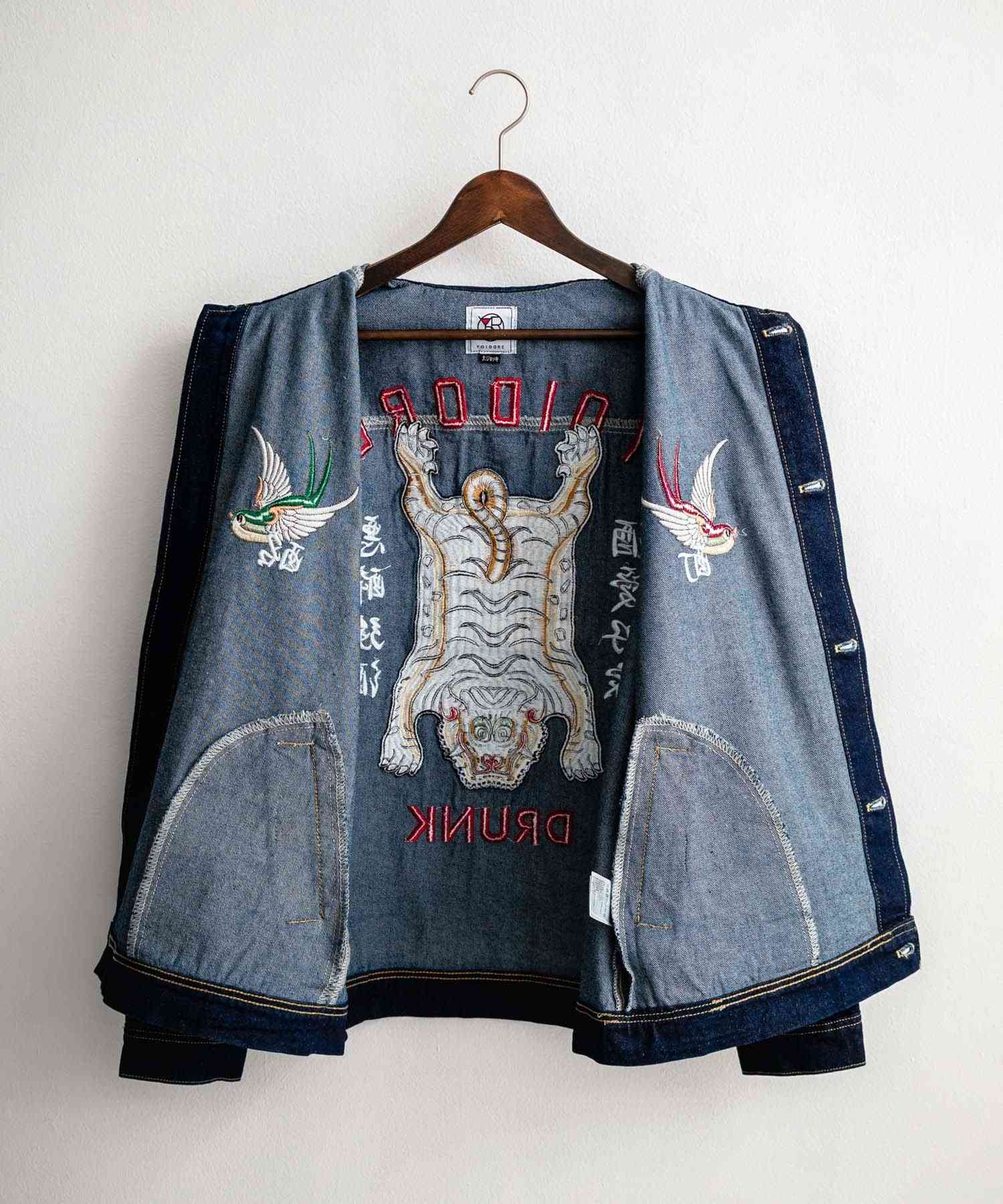 ロッキーモンロー Rocky Monroe デニムジャケット YOIDORE 酔いどれ チベタン 刺繍 メンズ レディース アウター ブルゾン Gジャン ワーク ヴィンテージ インディゴ 14888 (33.ライトインディゴ) 33.ライトインディゴ