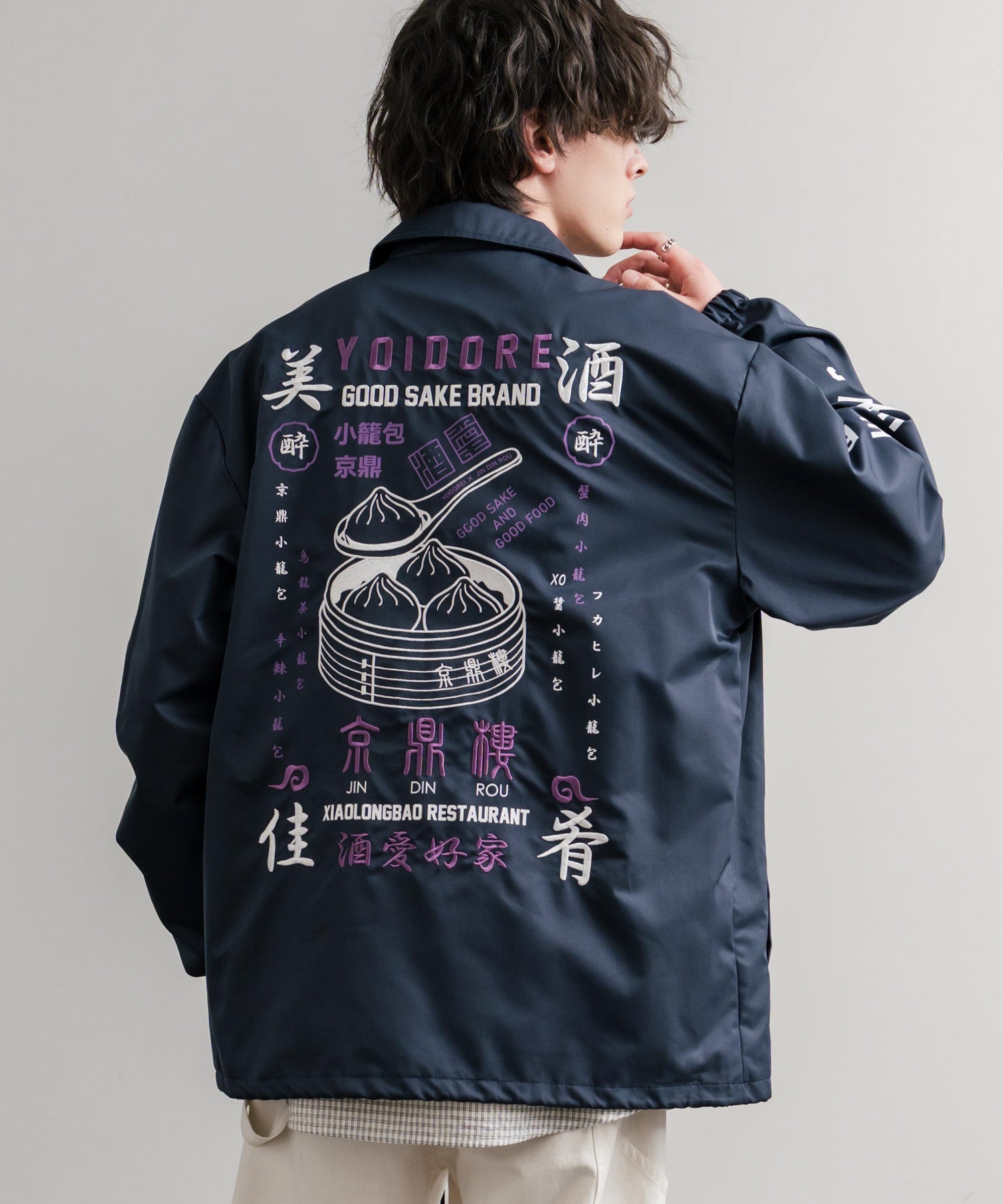 ロッキーモンロー Rocky Monroe コーチジャケット コラボ YOIDORE 京鼎樓 小籠包 ライトアウター ブルゾン メンズ レディース オーバーサイズ ビッグシルエット ルーズ 14889 (39.ネイビー) 39.ネイビー