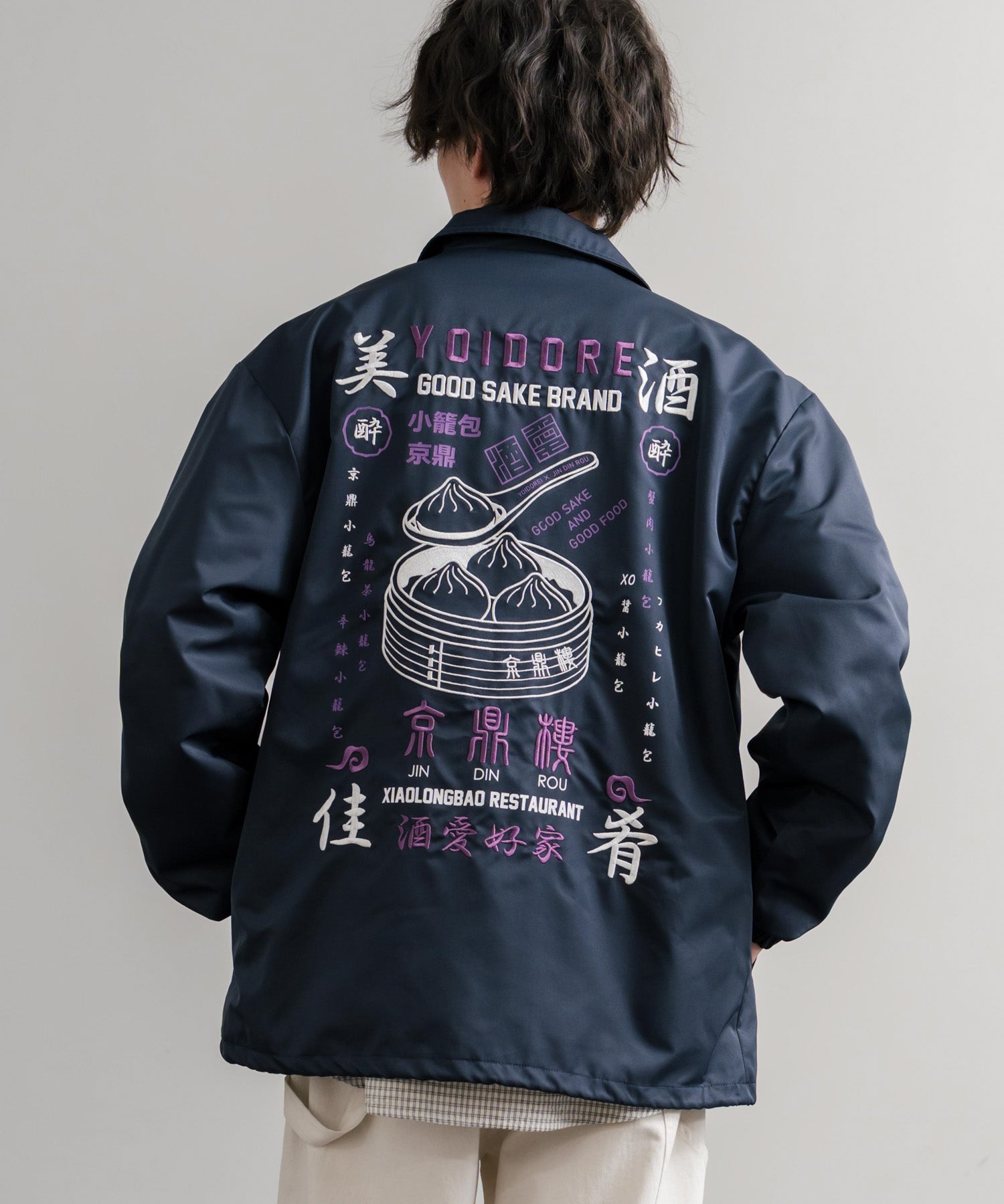 ロッキーモンロー Rocky Monroe コーチジャケット コラボ YOIDORE 京鼎樓 小籠包 ライトアウター ブルゾン メンズ レディース オーバーサイズ ビッグシルエット ルーズ 14889 (39.ネイビー) 39.ネイビー