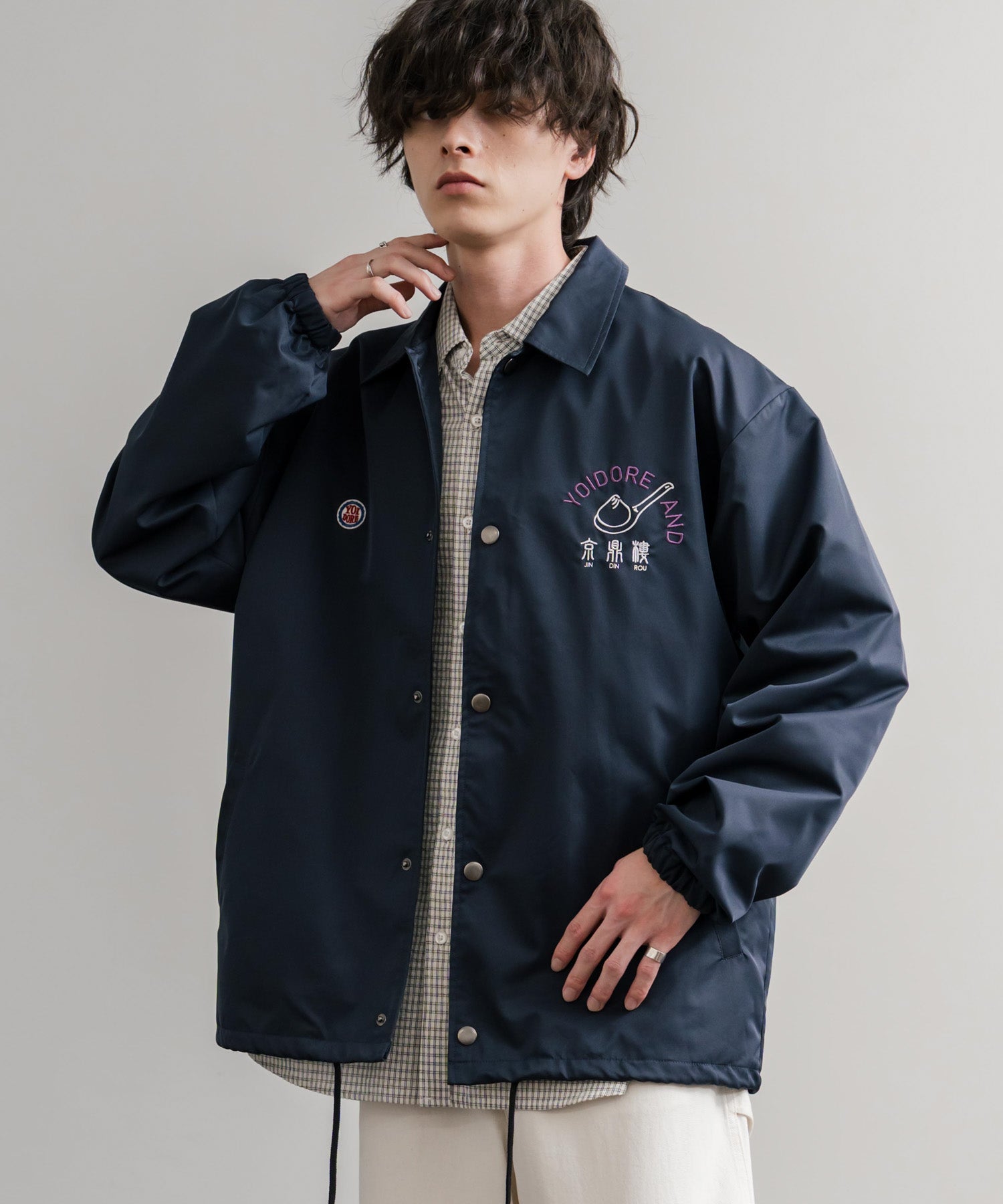 ロッキーモンロー Rocky Monroe コーチジャケット コラボ YOIDORE 京鼎樓 小籠包 ライトアウター ブルゾン メンズ レディース オーバーサイズ ビッグシルエット ルーズ 14889 (39.ネイビー) 39.ネイビー