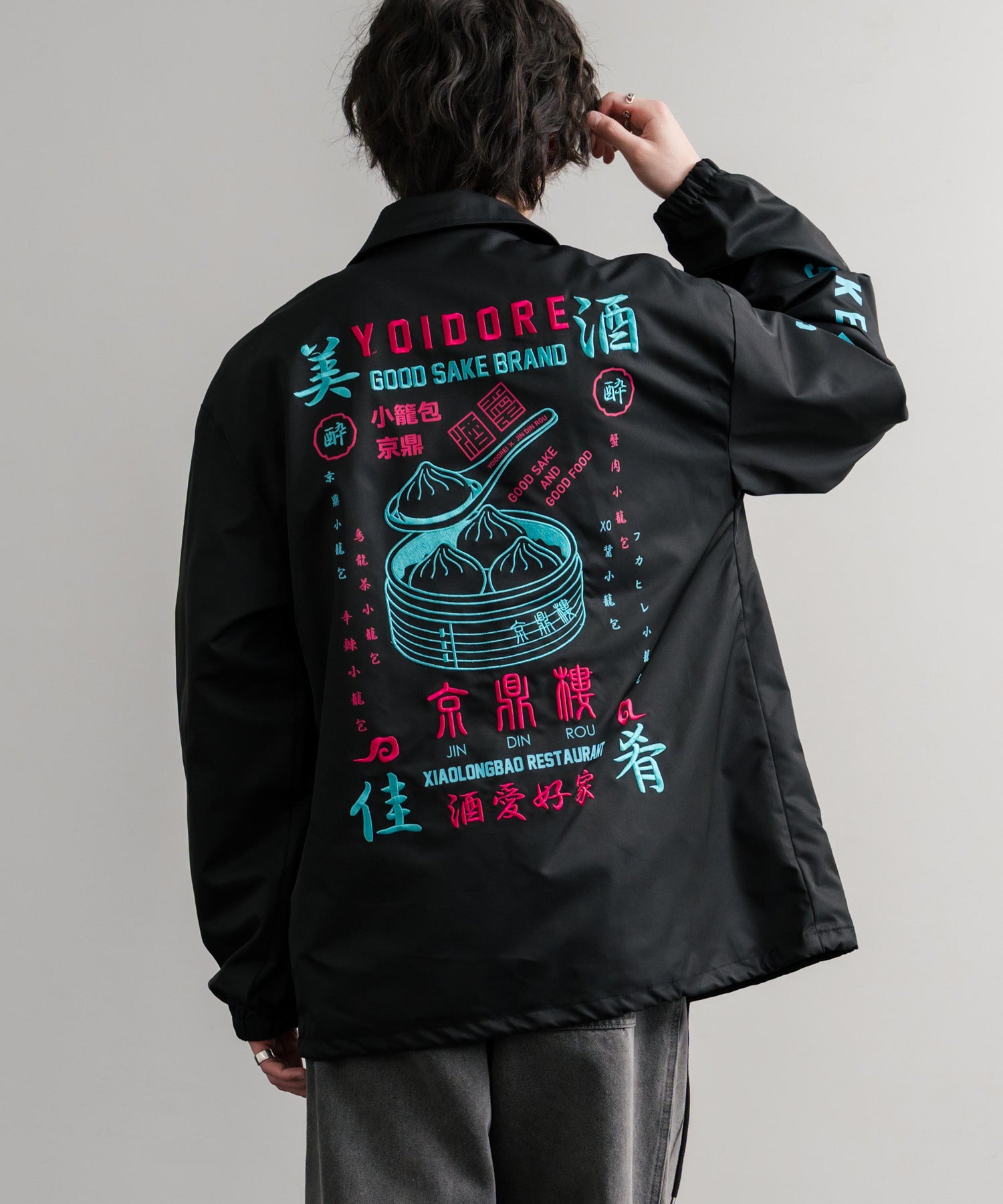 ロッキーモンロー Rocky Monroe コーチジャケット コラボ YOIDORE 京鼎樓 小籠包 ライトアウター ブルゾン メンズ レディース オーバーサイズ ビッグシルエット ルーズ 14889 (39.ネイビー) 39.ネイビー