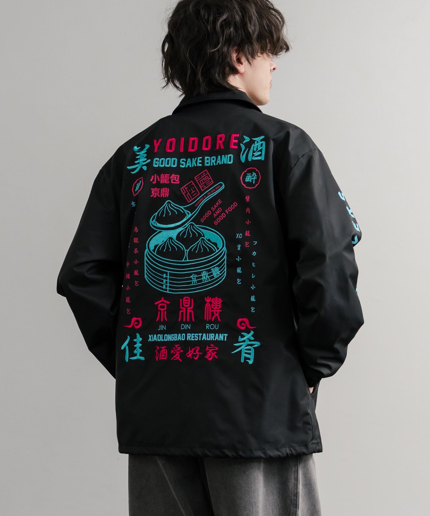 ロッキーモンロー Rocky Monroe コーチジャケット コラボ YOIDORE 京鼎樓 小籠包 ライトアウター ブルゾン メンズ レディース オーバーサイズ ビッグシルエット ルーズ 14889 (39.ネイビー) 39.ネイビー