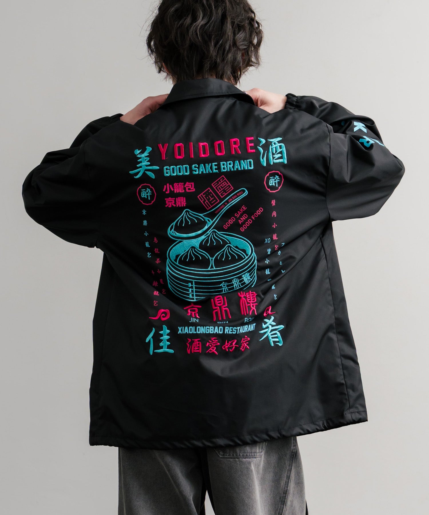 ロッキーモンロー Rocky Monroe コーチジャケット コラボ YOIDORE 京鼎樓 小籠包 ライトアウター ブルゾン メンズ レディース オーバーサイズ ビッグシルエット ルーズ 14889 (39.ネイビー) 39.ネイビー