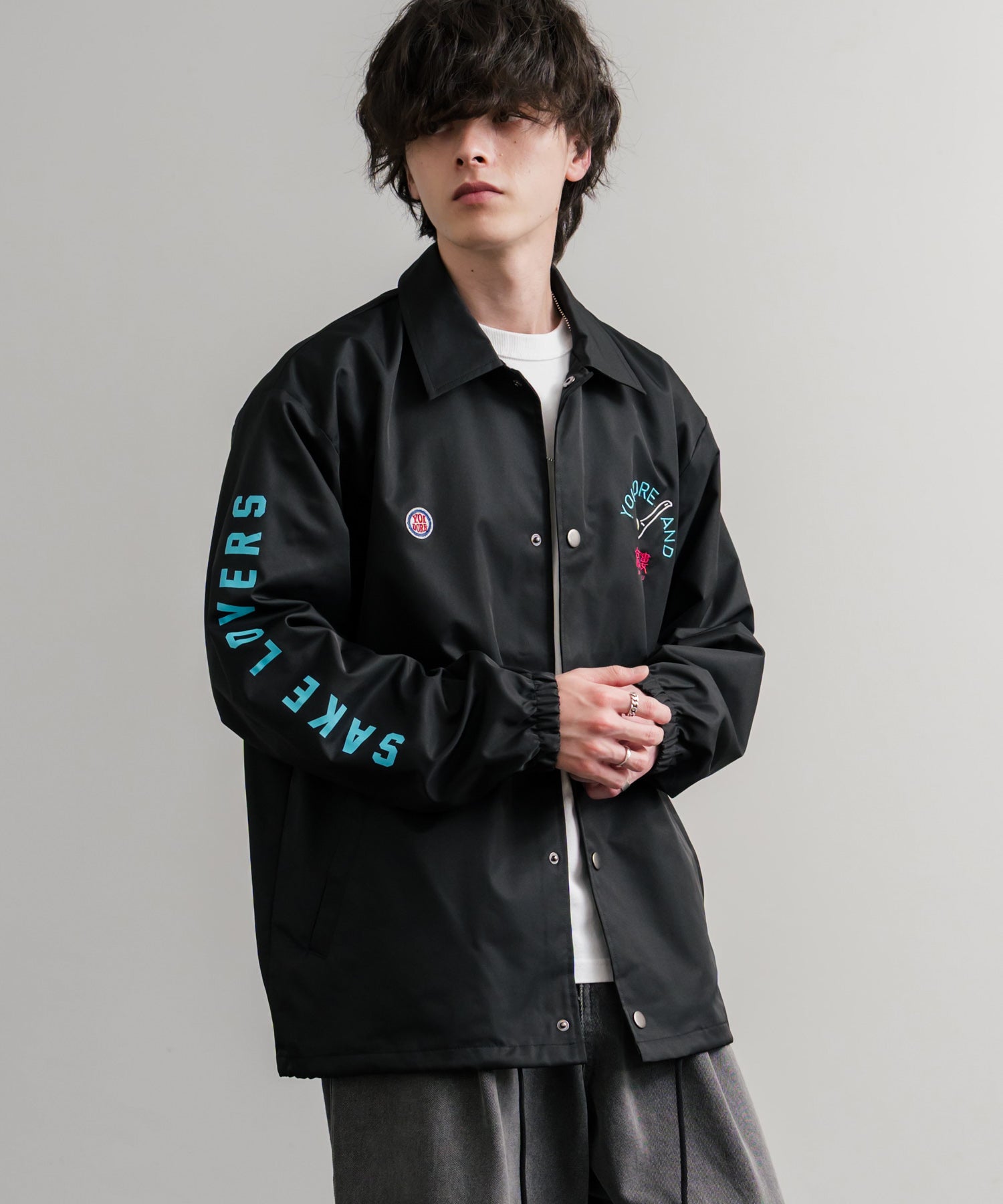 ロッキーモンロー Rocky Monroe コーチジャケット コラボ YOIDORE 京鼎樓 小籠包 ライトアウター ブルゾン メンズ レディース オーバーサイズ ビッグシルエット ルーズ 14889 (39.ネイビー) 39.ネイビー