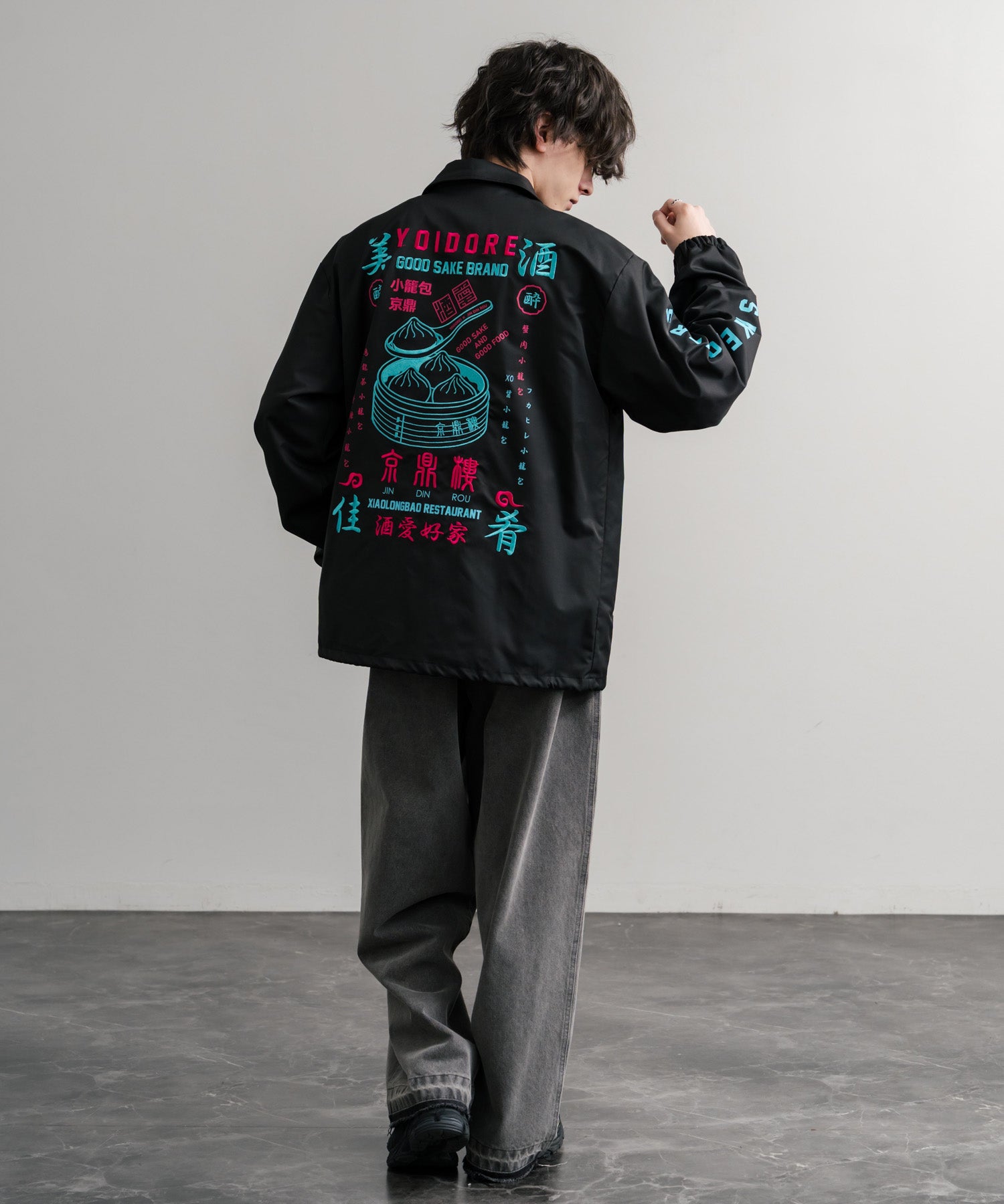 ロッキーモンロー Rocky Monroe コーチジャケット コラボ YOIDORE 京鼎樓 小籠包 ライトアウター ブルゾン メンズ レディース オーバーサイズ ビッグシルエット ルーズ 14889 (39.ネイビー) 39.ネイビー