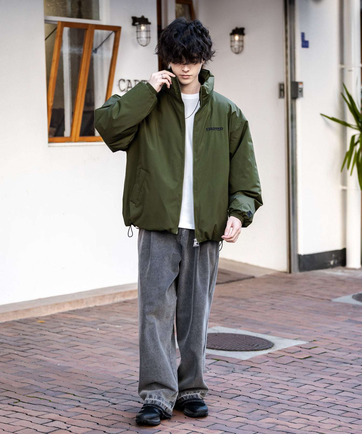 ロッキーモンロー Rocky Monroe ファイバーダウンジャケット 中綿 アウター メンズ レディース ブルゾン ロゴ 刺繍 ワンポイント 撥水 STARTER BLACK LABEL 15012 (カーキ) カーキ