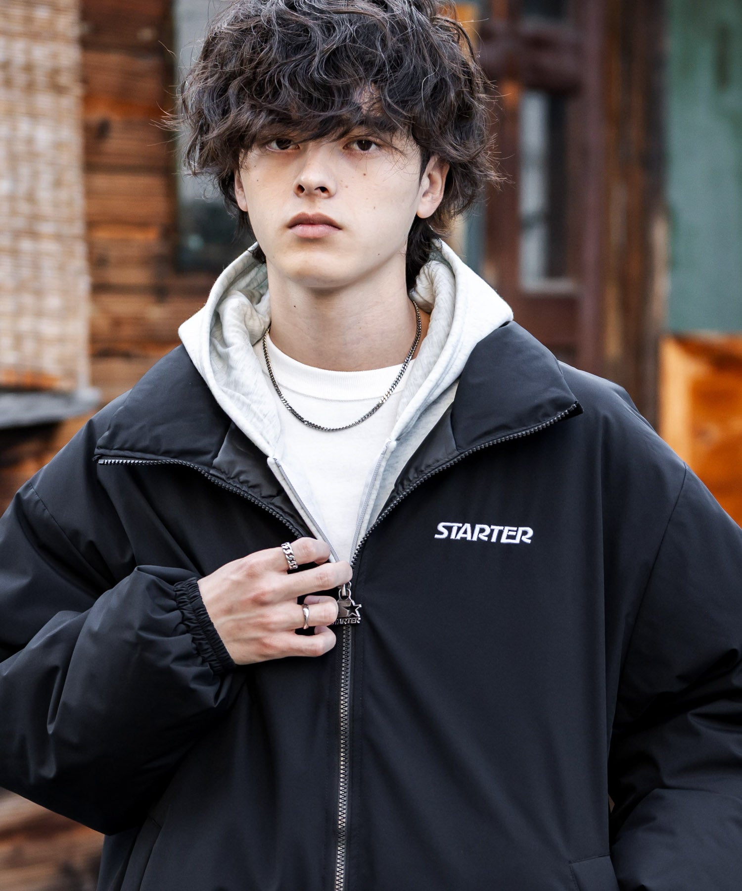 ロッキーモンロー Rocky Monroe ファイバーダウンジャケット 中綿 アウター メンズ レディース ブルゾン ロゴ 刺繍 ワンポイント 撥水 STARTER BLACK LABEL 15012 (カーキ) カーキ