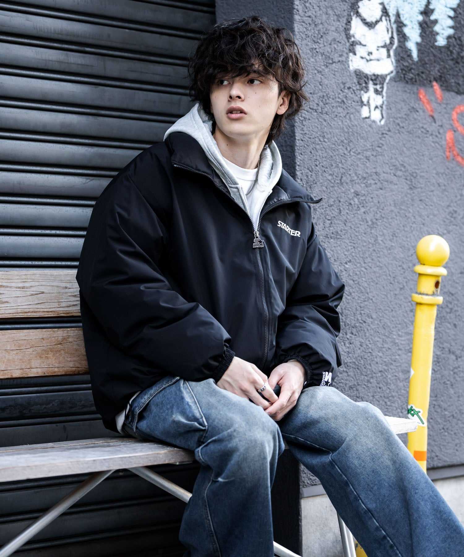 ロッキーモンロー Rocky Monroe ファイバーダウンジャケット 中綿 アウター メンズ レディース ブルゾン ロゴ 刺繍 ワンポイント 撥水 STARTER BLACK LABEL 15012 (カーキ) カーキ