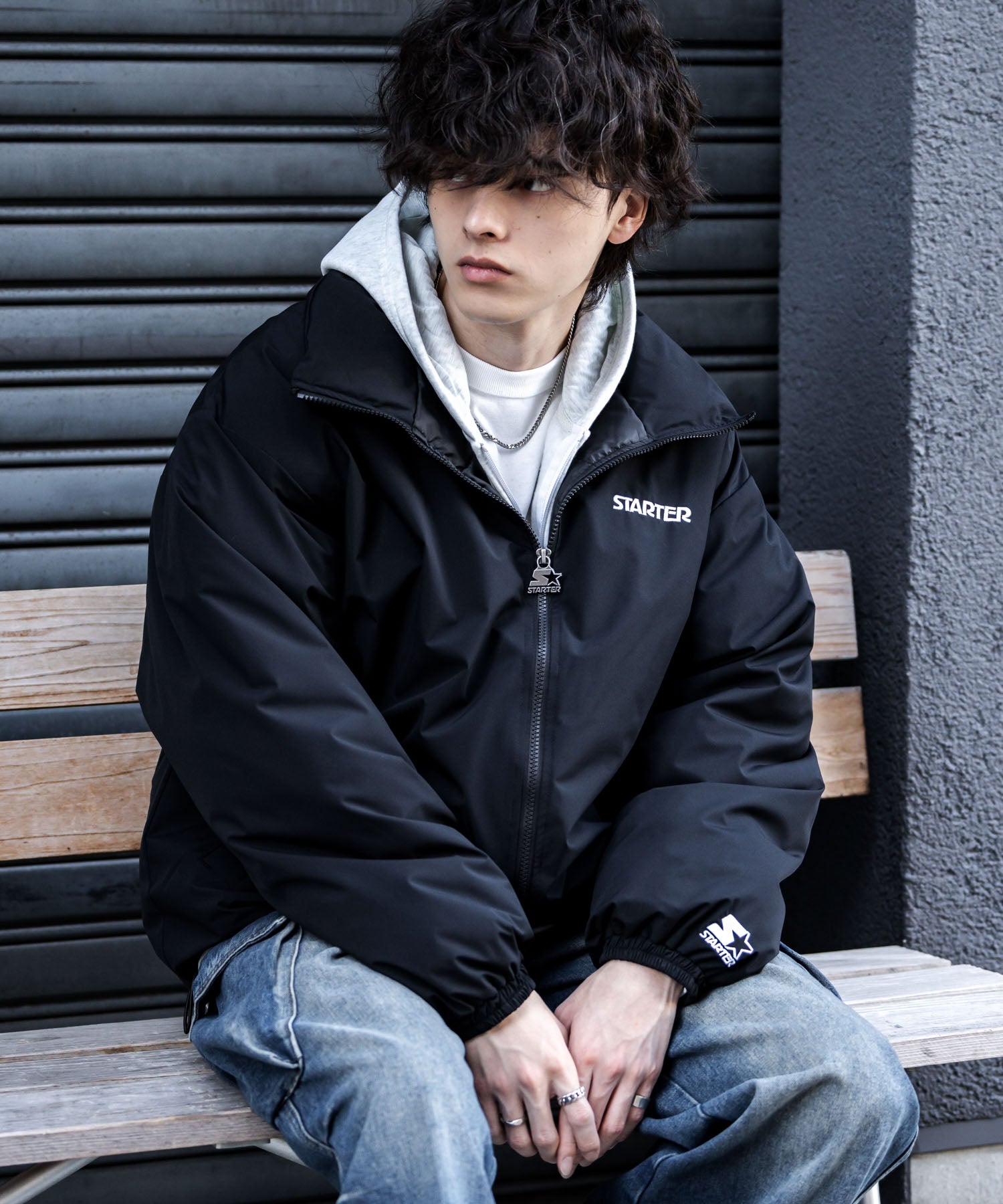 ロッキーモンロー Rocky Monroe ファイバーダウンジャケット 中綿 アウター メンズ レディース ブルゾン ロゴ 刺繍 ワンポイント 撥水 STARTER BLACK LABEL 15012 (カーキ) カーキ