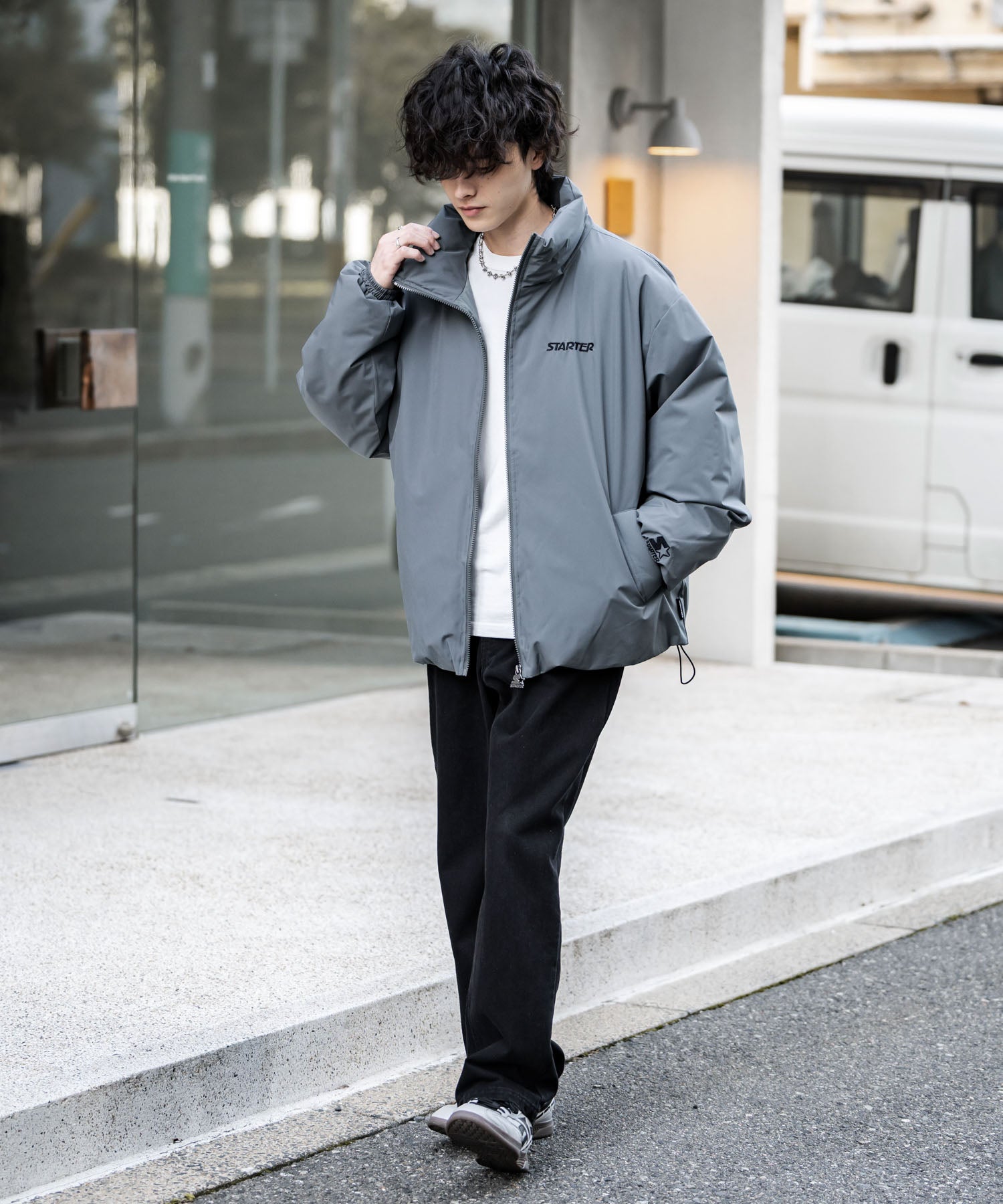 ロッキーモンロー Rocky Monroe ファイバーダウンジャケット 中綿 アウター メンズ レディース ブルゾン ロゴ 刺繍 ワンポイント 撥水 STARTER BLACK LABEL 15012 (カーキ) カーキ