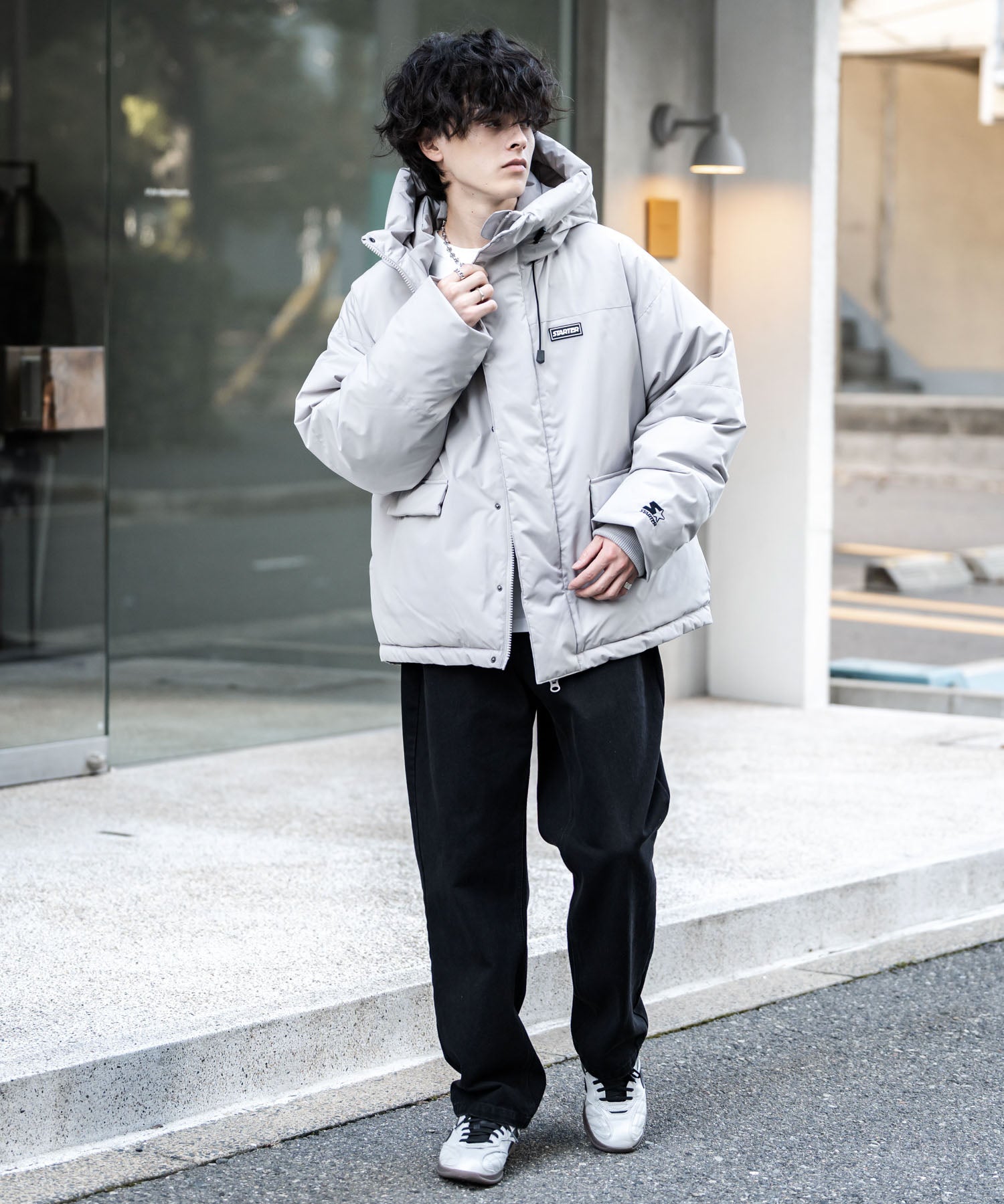 ロッキーモンロー Rocky Monroe ファイバーダウンジャケット 中綿 アウター フードジャケット メンズ レディース ブルゾン ロゴ 刺繍 STARTER BLACK LABEL 15013 (グレー) グレー