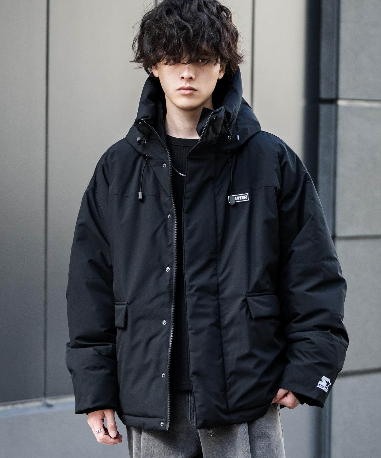 ロッキーモンロー Rocky Monroe ファイバーダウンジャケット 中綿 アウター フードジャケット メンズ レディース ブルゾン ロゴ 刺繍 STARTER BLACK LABEL 15013 (グレー) グレー