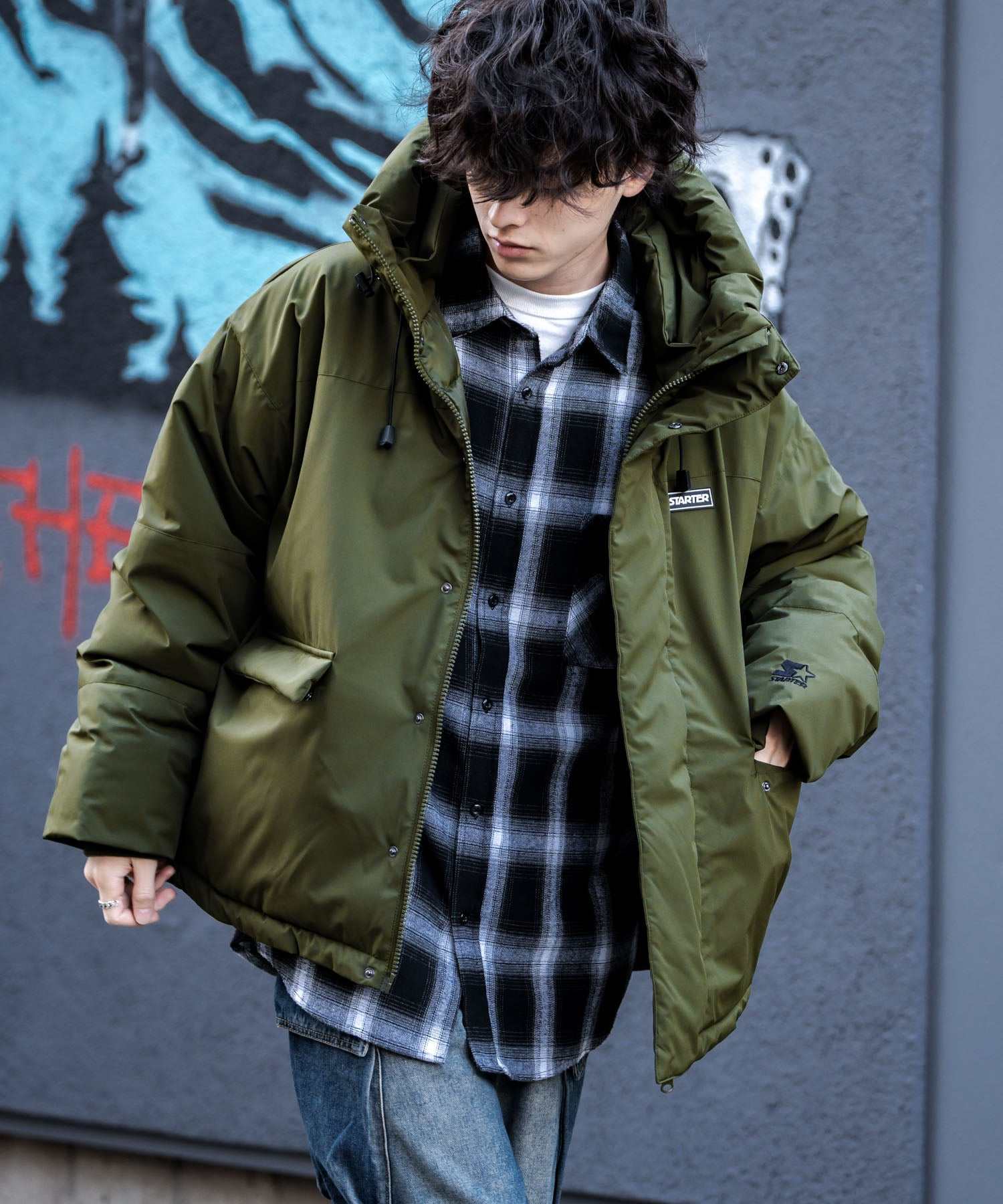 ロッキーモンロー Rocky Monroe ファイバーダウンジャケット 中綿 アウター フードジャケット メンズ レディース ブルゾン ロゴ 刺繍 STARTER BLACK LABEL 15013 (グレー) グレー