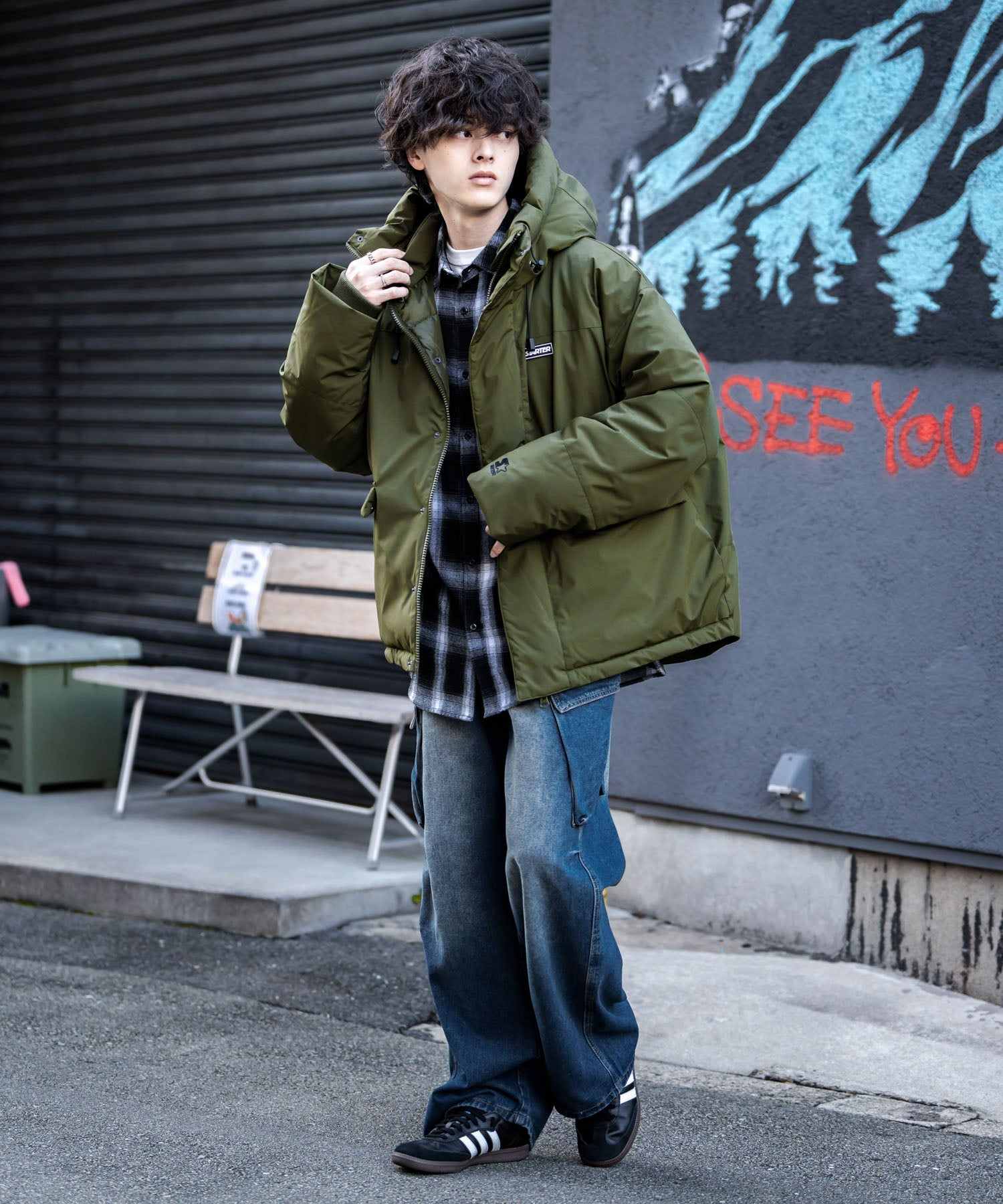 ロッキーモンロー Rocky Monroe ファイバーダウンジャケット 中綿 アウター フードジャケット メンズ レディース ブルゾン ロゴ 刺繍 STARTER BLACK LABEL 15013 (グレー) グレー