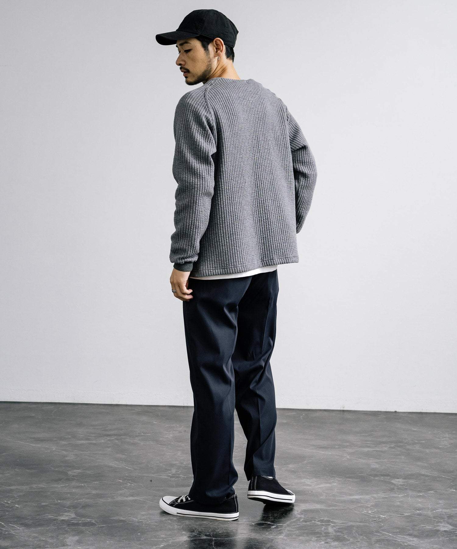 ロッキーモンロー Rocky Monroe ノーカラージャケット ブルゾン キルティングライナー メンズ カーディガン クロス ケーブル 国産 Upscape Audience AUD7330 15388 (ケーブルブラック) ケーブルブラック