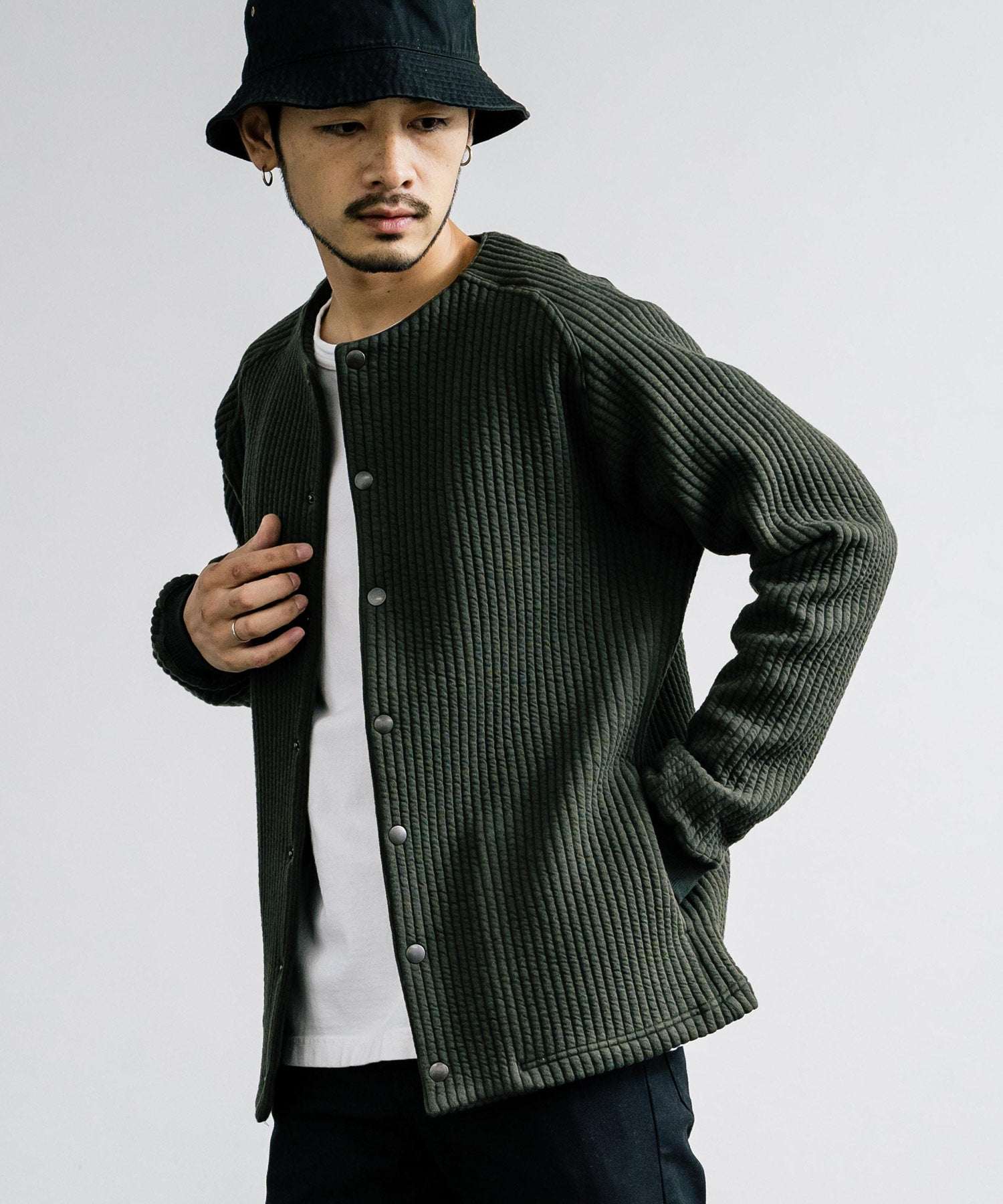 ロッキーモンロー Rocky Monroe ノーカラージャケット ブルゾン キルティングライナー メンズ カーディガン クロス ケーブル 国産 Upscape Audience AUD7330 15388 (ケーブルブラック) ケーブルブラック