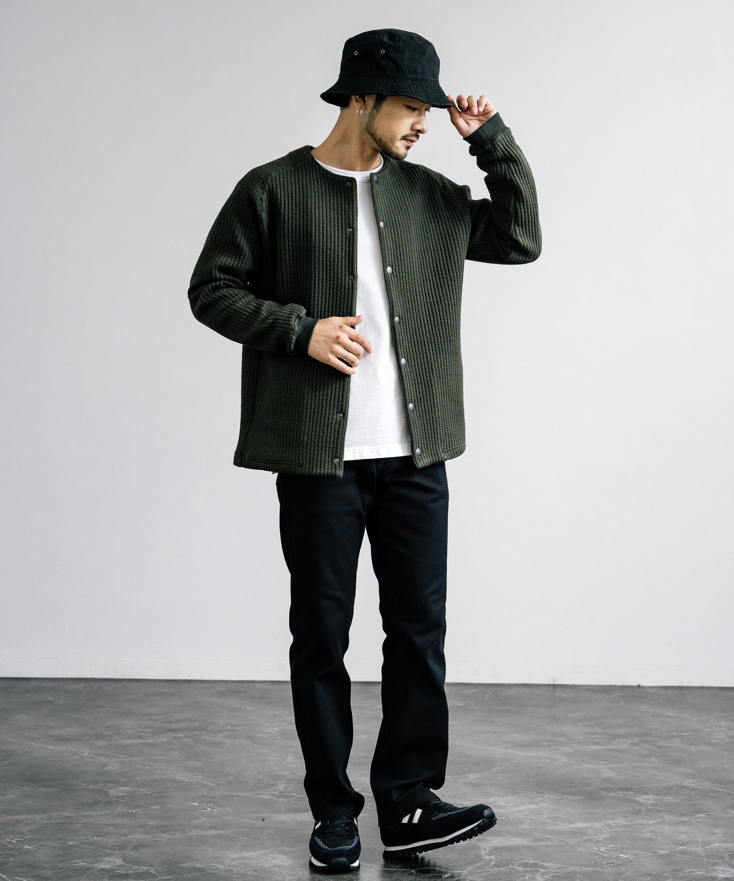 ロッキーモンロー Rocky Monroe ノーカラージャケット ブルゾン キルティングライナー メンズ カーディガン クロス ケーブル 国産 Upscape Audience AUD7330 15388 (ケーブルブラック) ケーブルブラック