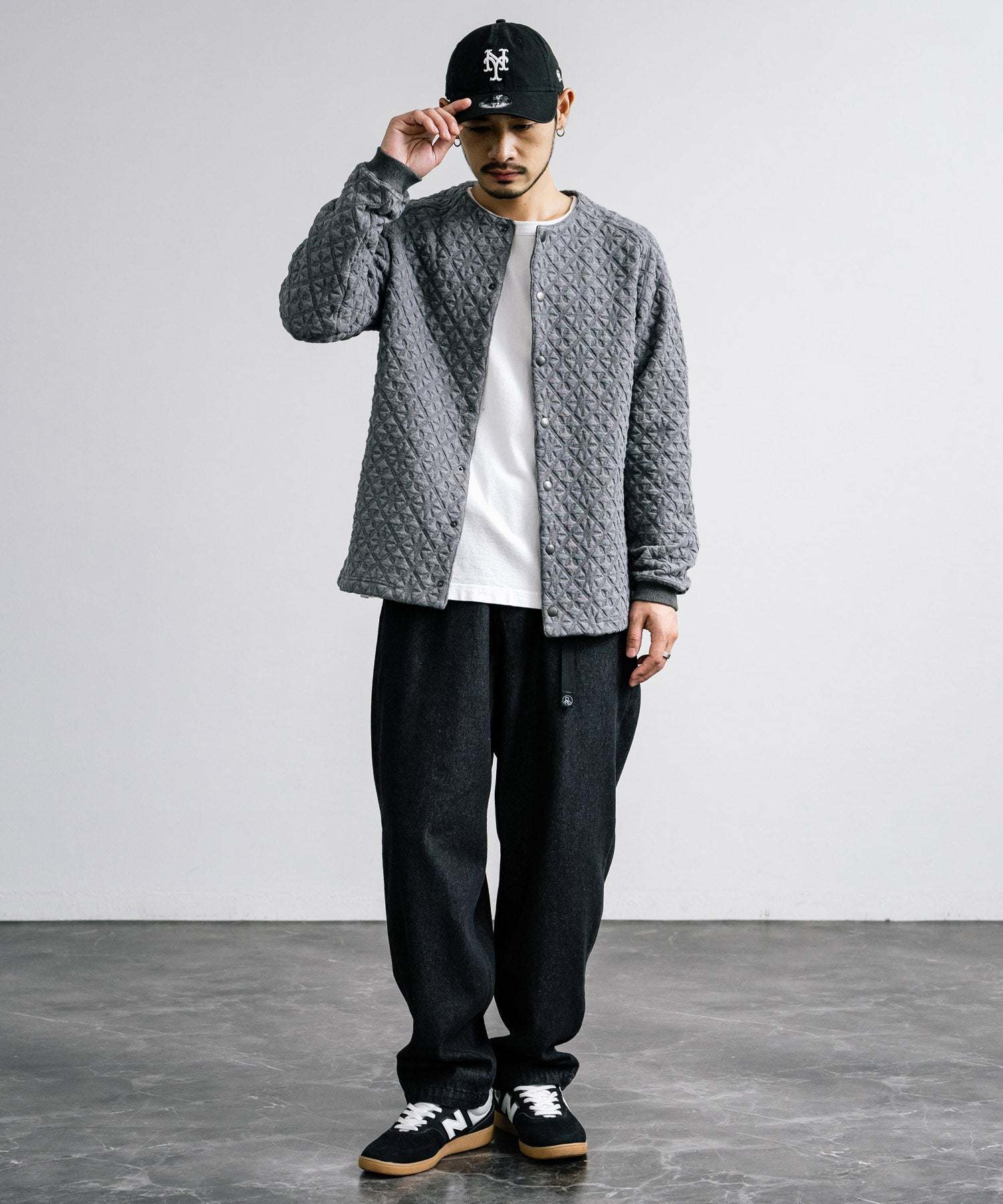 ロッキーモンロー Rocky Monroe ノーカラージャケット ブルゾン キルティングライナー メンズ カーディガン クロス ケーブル 国産 Upscape Audience AUD7330 15388 (ケーブルブラック) ケーブルブラック