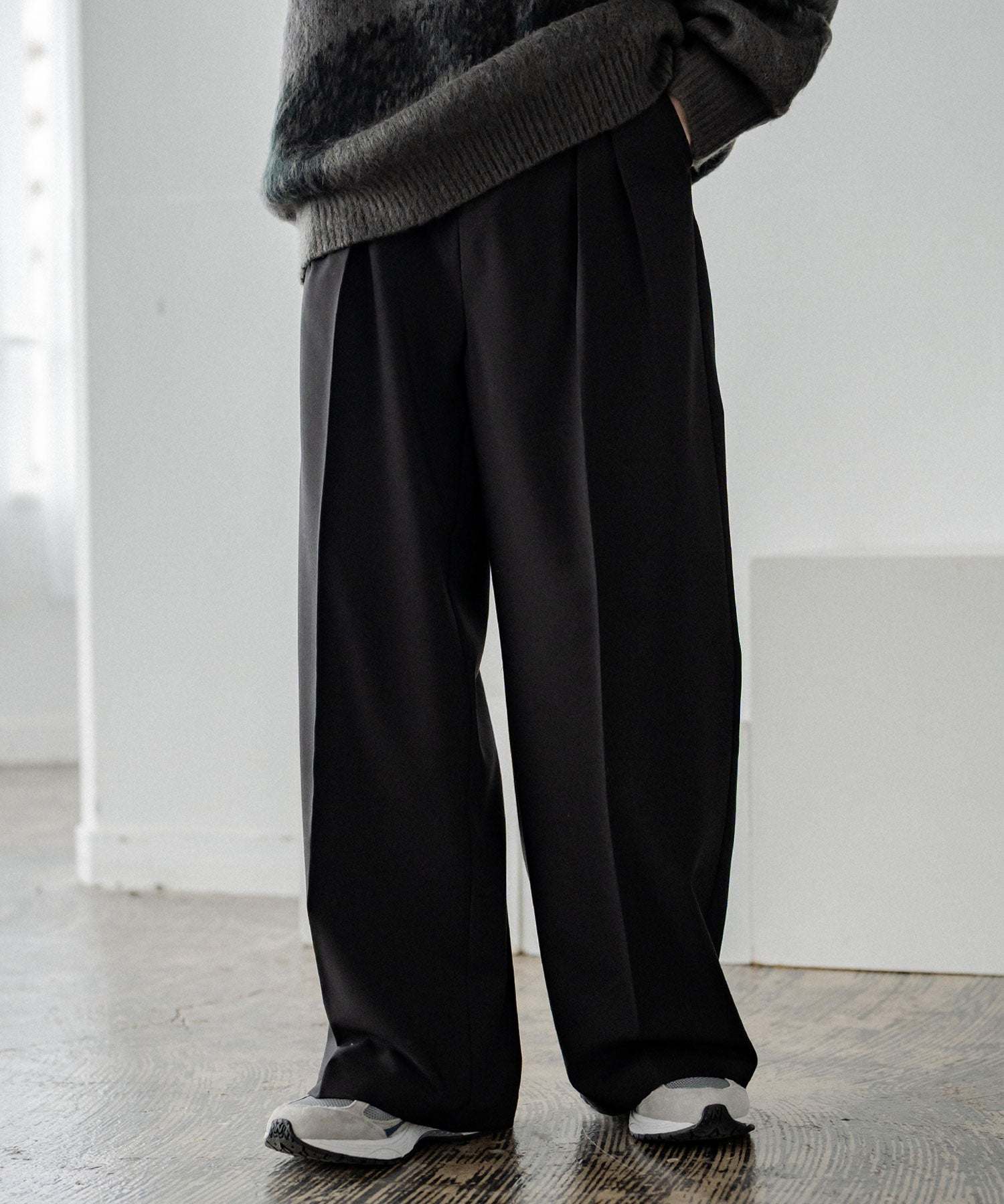 ロッキーモンロー Rocky Monroe ワイドスラックス セミワイド メンズ イージー ストレート 2タック ストレッチ センタープレス 無地 ピンストライプ リラックス ゆったり カジュアル 15248 (ブラウン) ブラウン