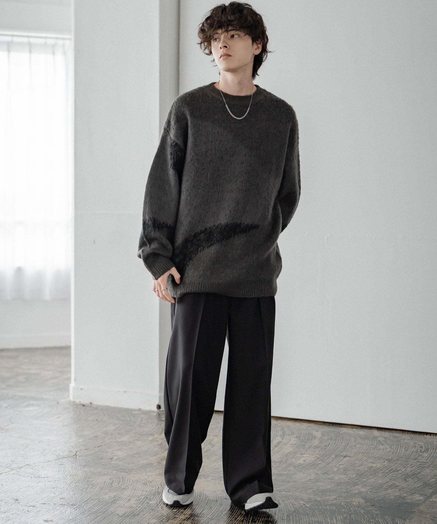 ロッキーモンロー Rocky Monroe ワイドスラックス セミワイド メンズ イージー ストレート 2タック ストレッチ センタープレス 無地 ピンストライプ リラックス ゆったり カジュアル 15248 (ブラウン) ブラウン