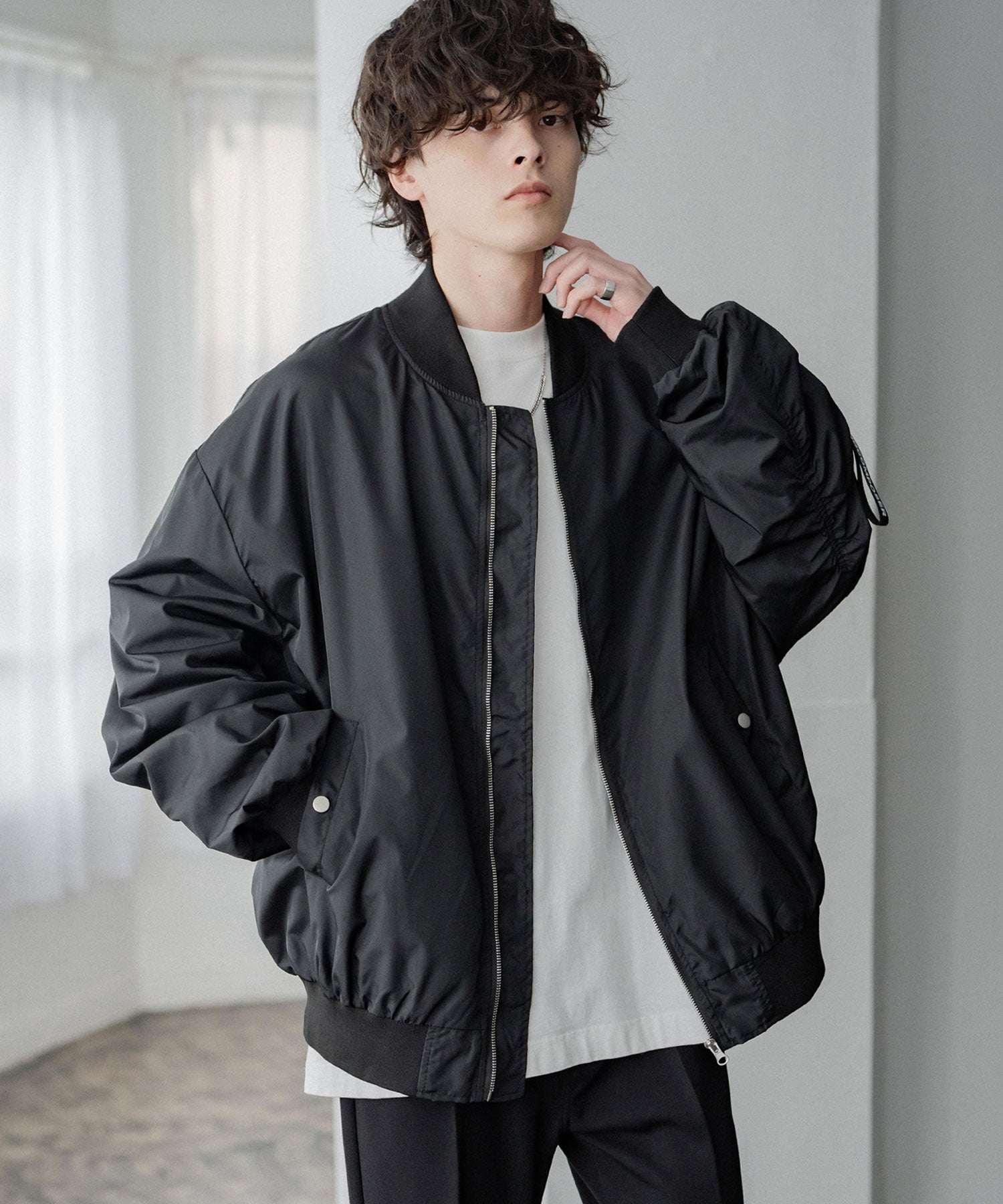 ロッキーモンロー Rocky Monroe MA-1 フライトジャケット ブルゾン 新色追加 メンズ レディース ライトアウター オーバーサイズ バルーンスリーブ 無地 撥水 DEWSPO 15293 (ホワイト) ホワイト