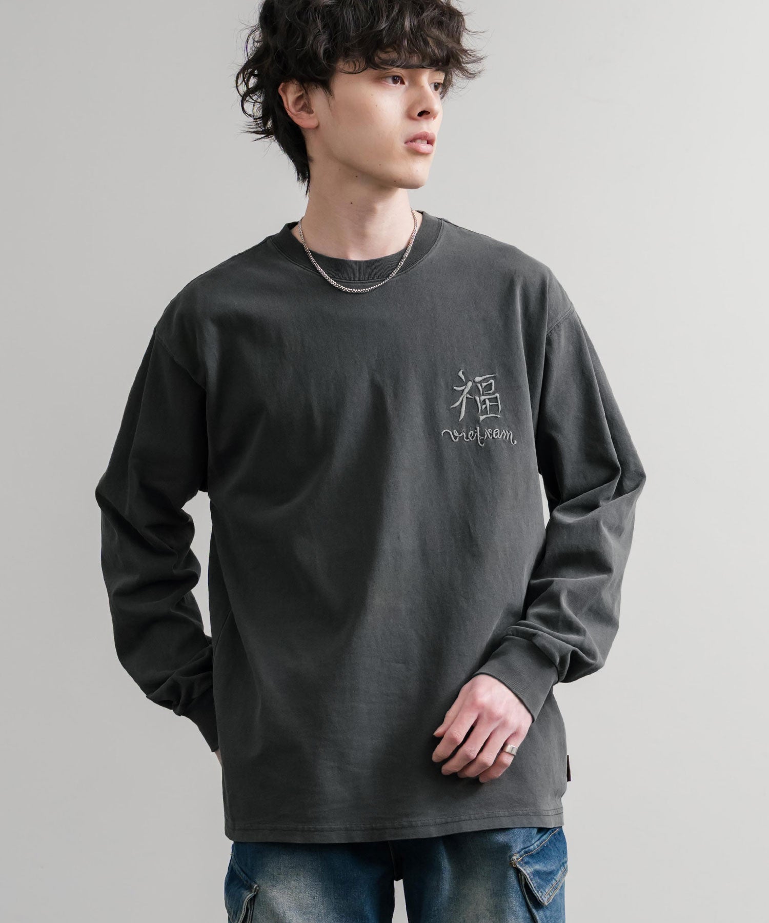 ロッキーモンロー Rocky Monroe カットソー 長袖 Tシャツ メンズ レディース ロンT 刺繍 プリント オーバーサイズ クルーネック 虎 KRIFF MAYER 2537203 15603 (17.チャコール) 17.チャコール