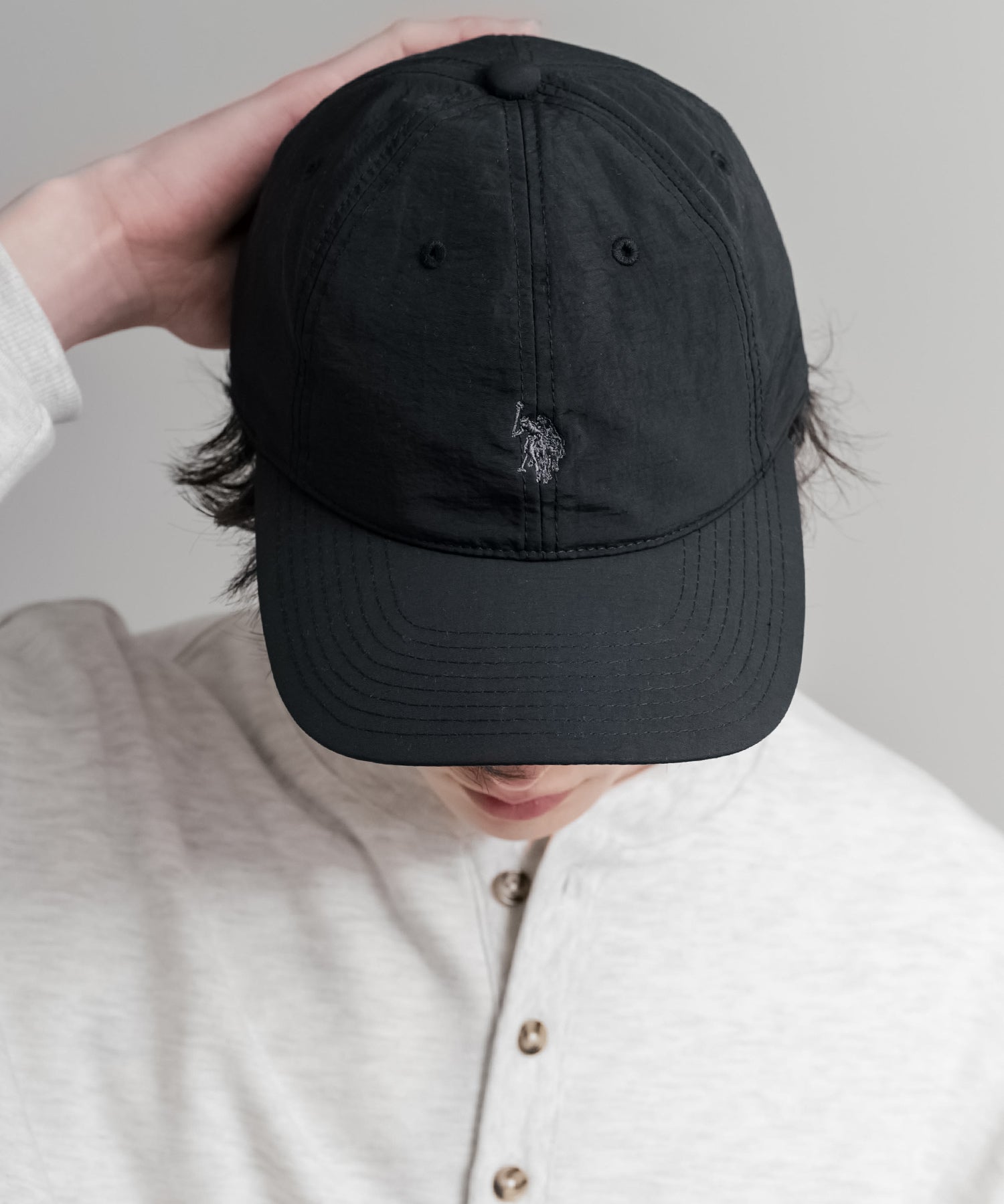 ロッキーモンロー Rocky Monroe U.S. POLO ASSN. ユーエスポロアッスン ベースボールキャップ ローキャップ メンズ レディース ナイロン 撥水 吸水速乾 帽子 刺繍 15597 (ブラック×グレー) ブラック×グレー