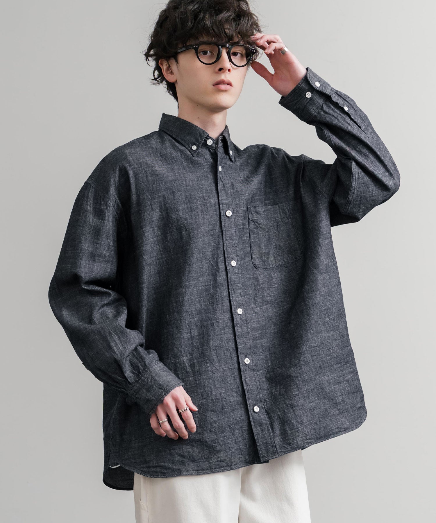 ロッキーモンロー Rocky Monroe デニムシャツ 長袖 ボタンダウン メンズ レディース ボクシーAライン 備中備後 6オンス 日本製 Upscape Audience AUD6703 15608 (ダークインディゴ) ダークインディゴ