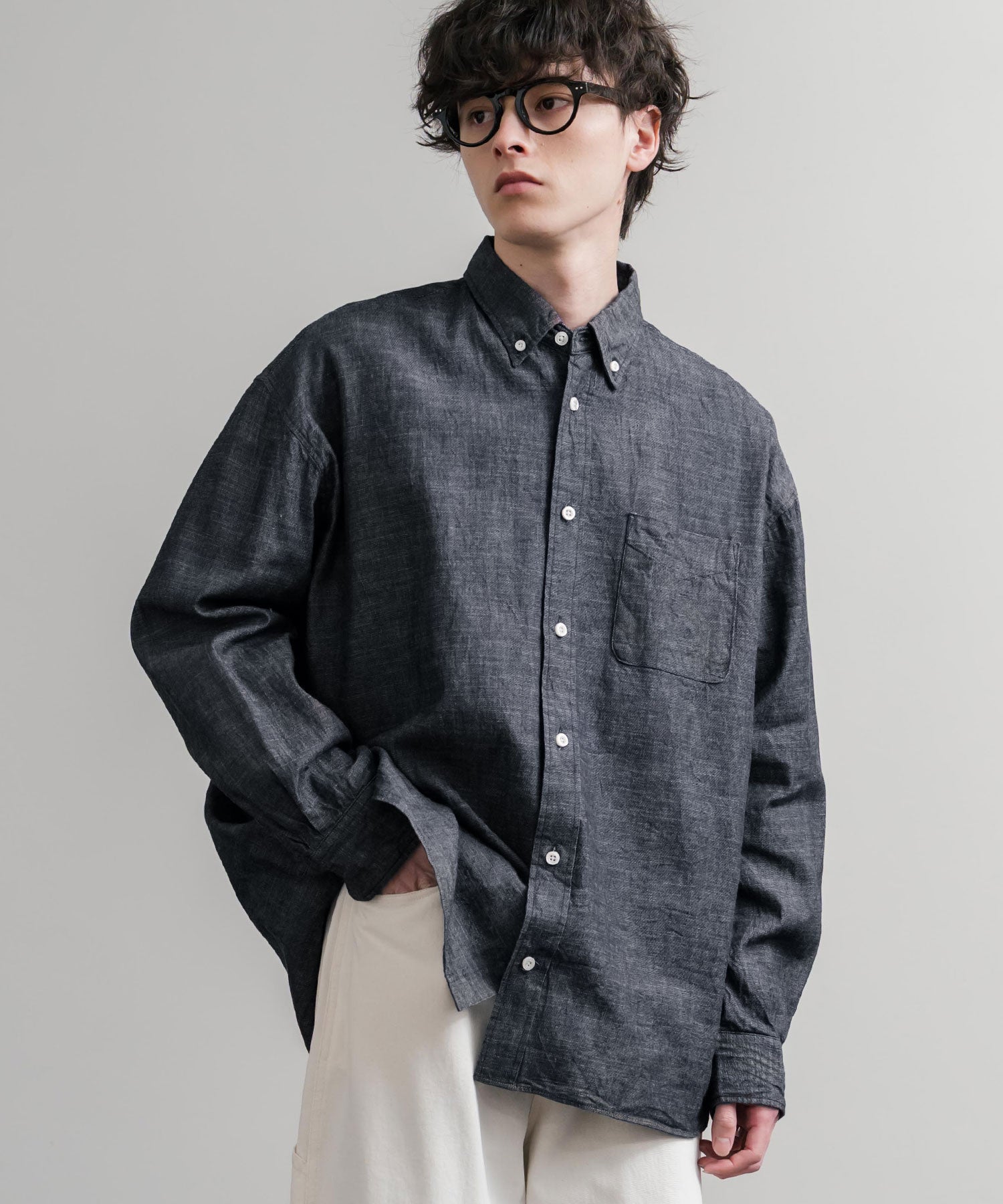 ロッキーモンロー Rocky Monroe デニムシャツ 長袖 ボタンダウン メンズ レディース ボクシーAライン 備中備後 6オンス 日本製 Upscape Audience AUD6703 15608 (ダークインディゴ) ダークインディゴ