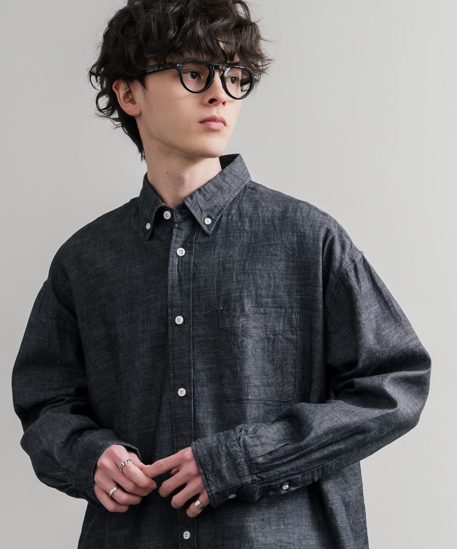 ロッキーモンロー Rocky Monroe デニムシャツ 長袖 ボタンダウン メンズ レディース ボクシーAライン 備中備後 6オンス 日本製 Upscape Audience AUD6703 15608 (ダークインディゴ) ダークインディゴ