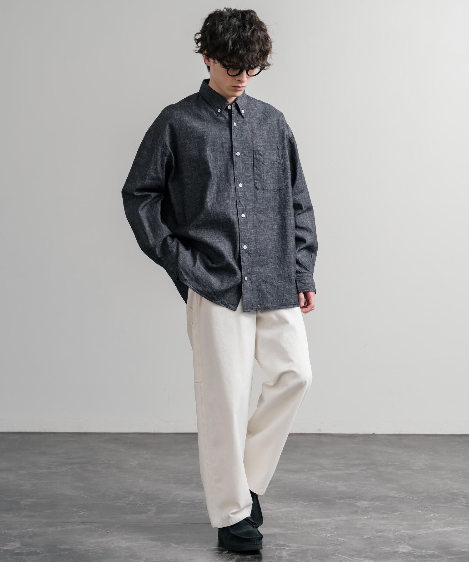 ロッキーモンロー Rocky Monroe デニムシャツ 長袖 ボタンダウン メンズ レディース ボクシーAライン 備中備後 6オンス 日本製 Upscape Audience AUD6703 15608 (ダークインディゴ) ダークインディゴ