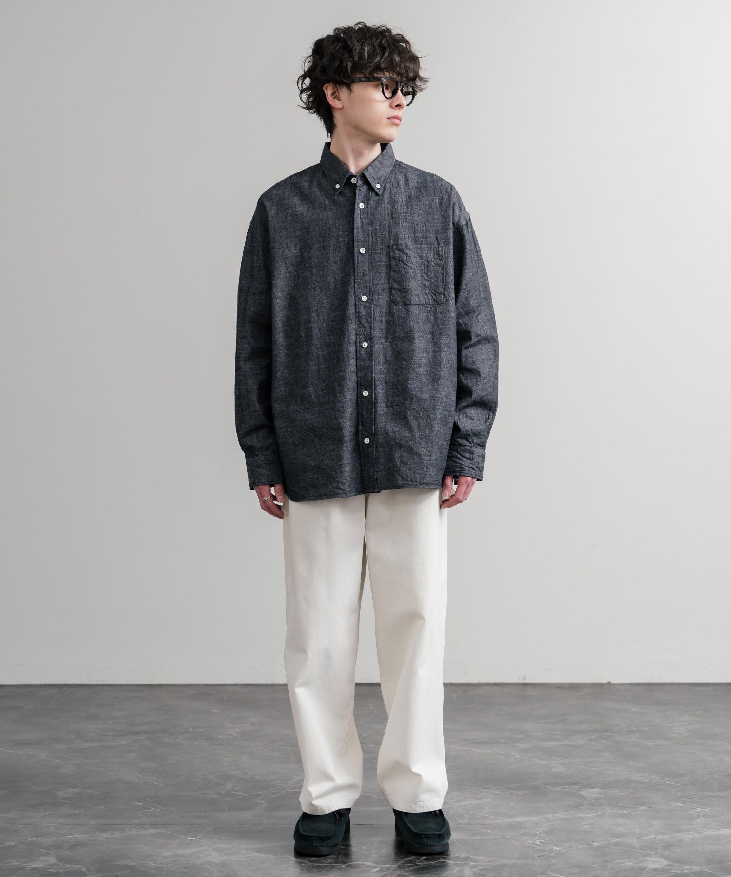 ロッキーモンロー Rocky Monroe デニムシャツ 長袖 ボタンダウン メンズ レディース ボクシーAライン 備中備後 6オンス 日本製 Upscape Audience AUD6703 15608 (ダークインディゴ) ダークインディゴ