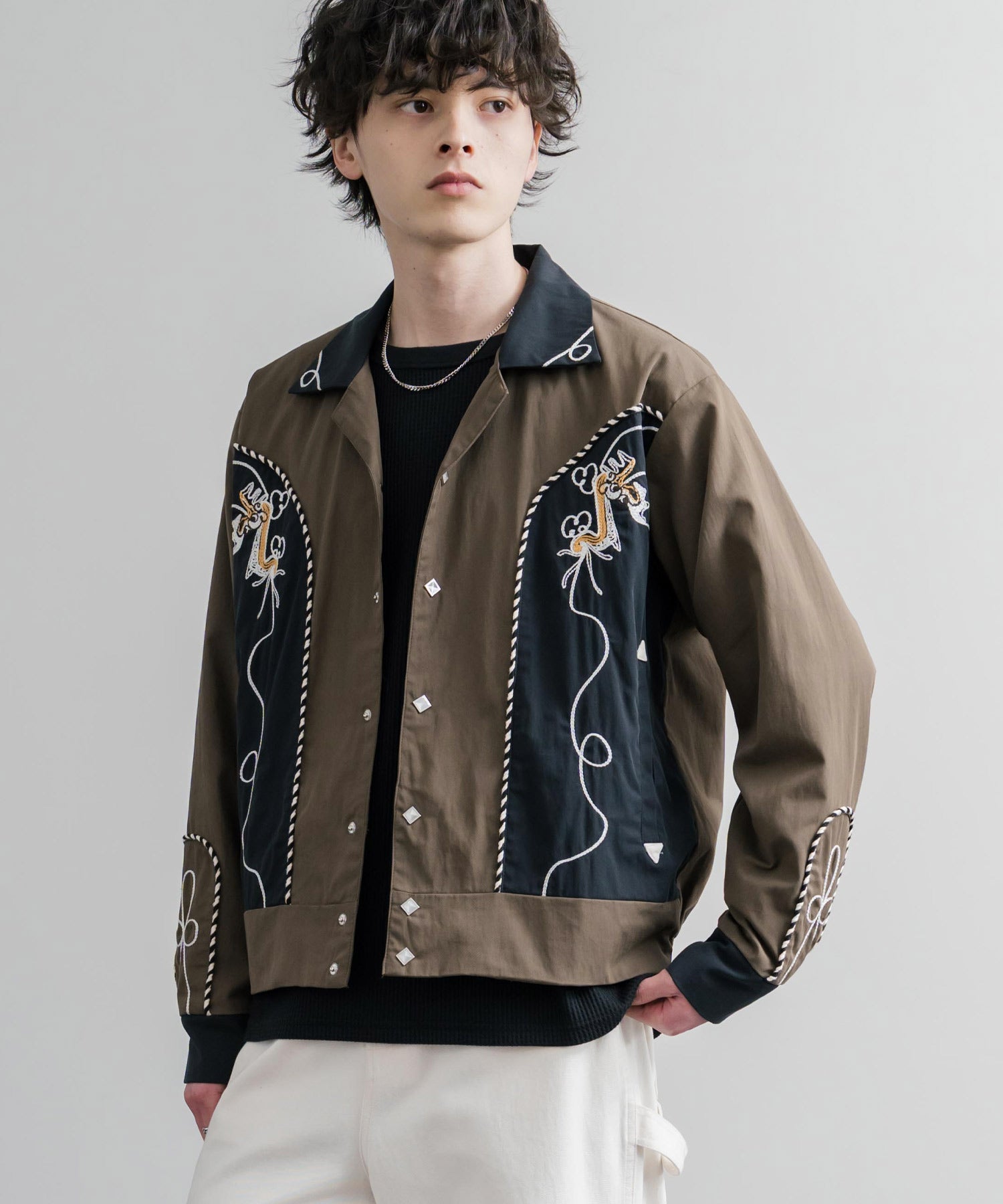 ロッキーモンロー Rocky Monroe ウエスタンジャケット ブルゾン ショート丈 メンズ レディース ベトジャン刺繍 アウター 短丈 アメカジ KRIFF MAYER 2535102 15613 (25.モカ) 25.モカ