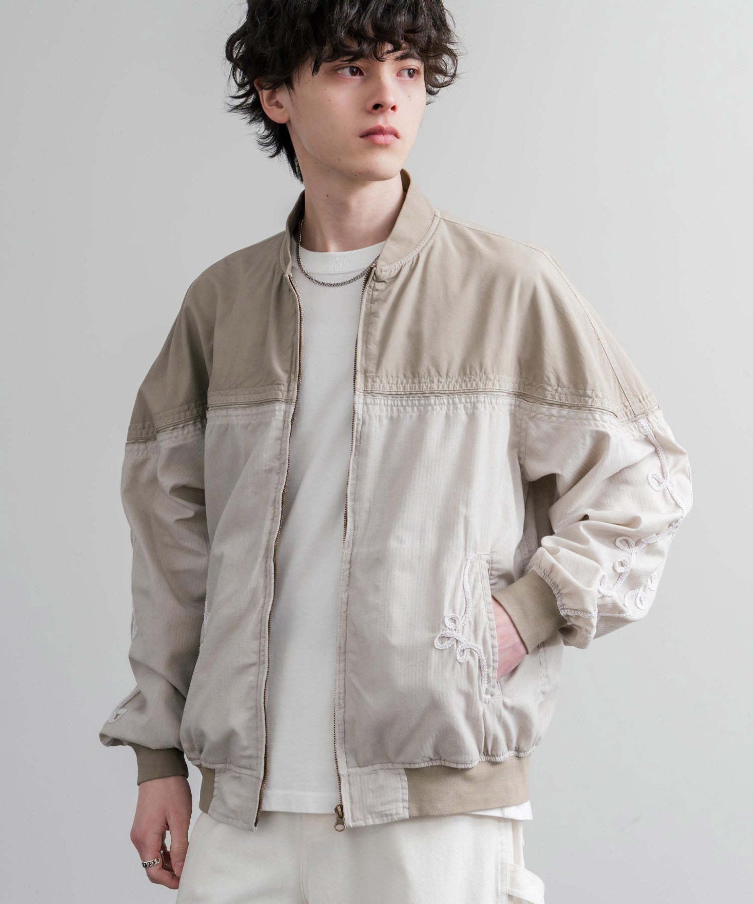 ロッキーモンロー Rocky Monroe ブルゾン ショート丈 メンズ ダービージャケット ライトアウター 異素材 オーバーサイズ ラグラン 薄手 KRIFF MAYER 2534003 15612 (20.ベージュ) 20.ベージュ