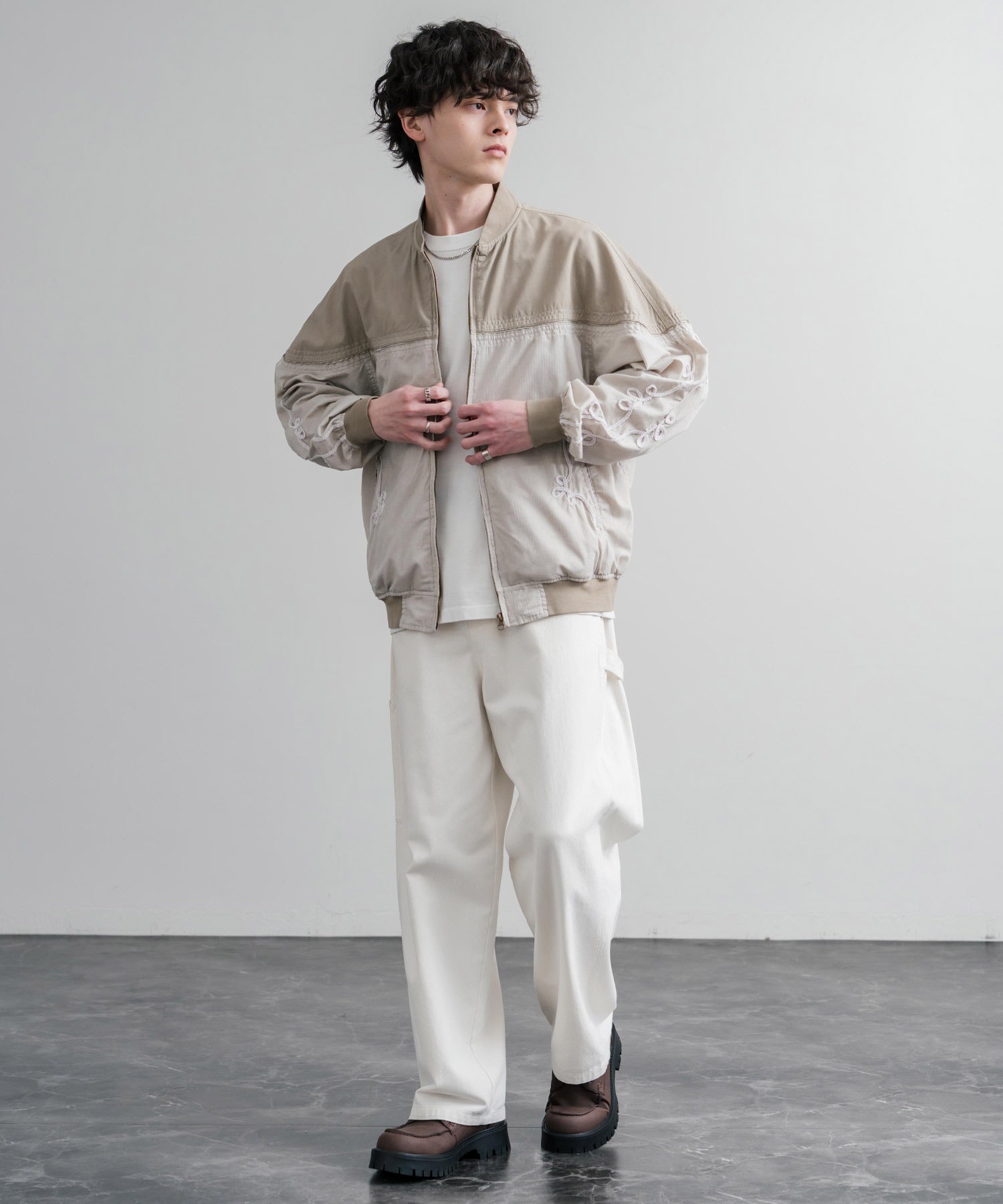 ロッキーモンロー Rocky Monroe ブルゾン ショート丈 メンズ ダービージャケット ライトアウター 異素材 オーバーサイズ ラグラン 薄手 KRIFF MAYER 2534003 15612 (20.ベージュ) 20.ベージュ