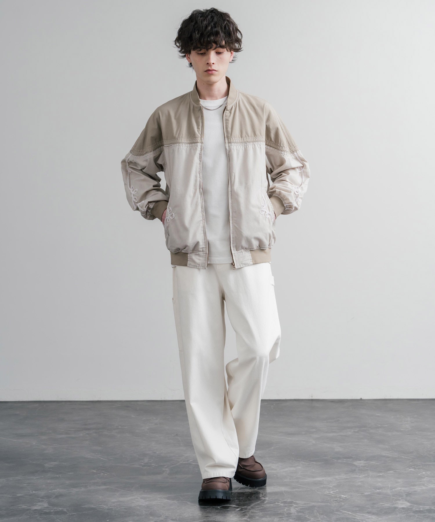 ロッキーモンロー Rocky Monroe ブルゾン ショート丈 メンズ ダービージャケット ライトアウター 異素材 オーバーサイズ ラグラン 薄手 KRIFF MAYER 2534003 15612 (20.ベージュ) 20.ベージュ