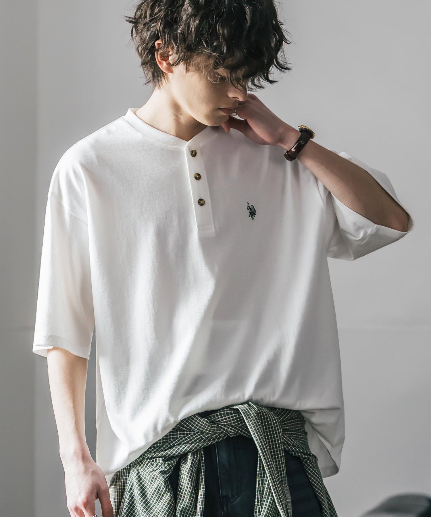 ロッキーモンロー Rocky Monroe U.S. POLO ASSN. ユーエスポロアッスン Tシャツ ヘンリーネック 半袖 メンズ レディース 天竺 カットソー リラックス 15427 (ホワイト) ホワイト