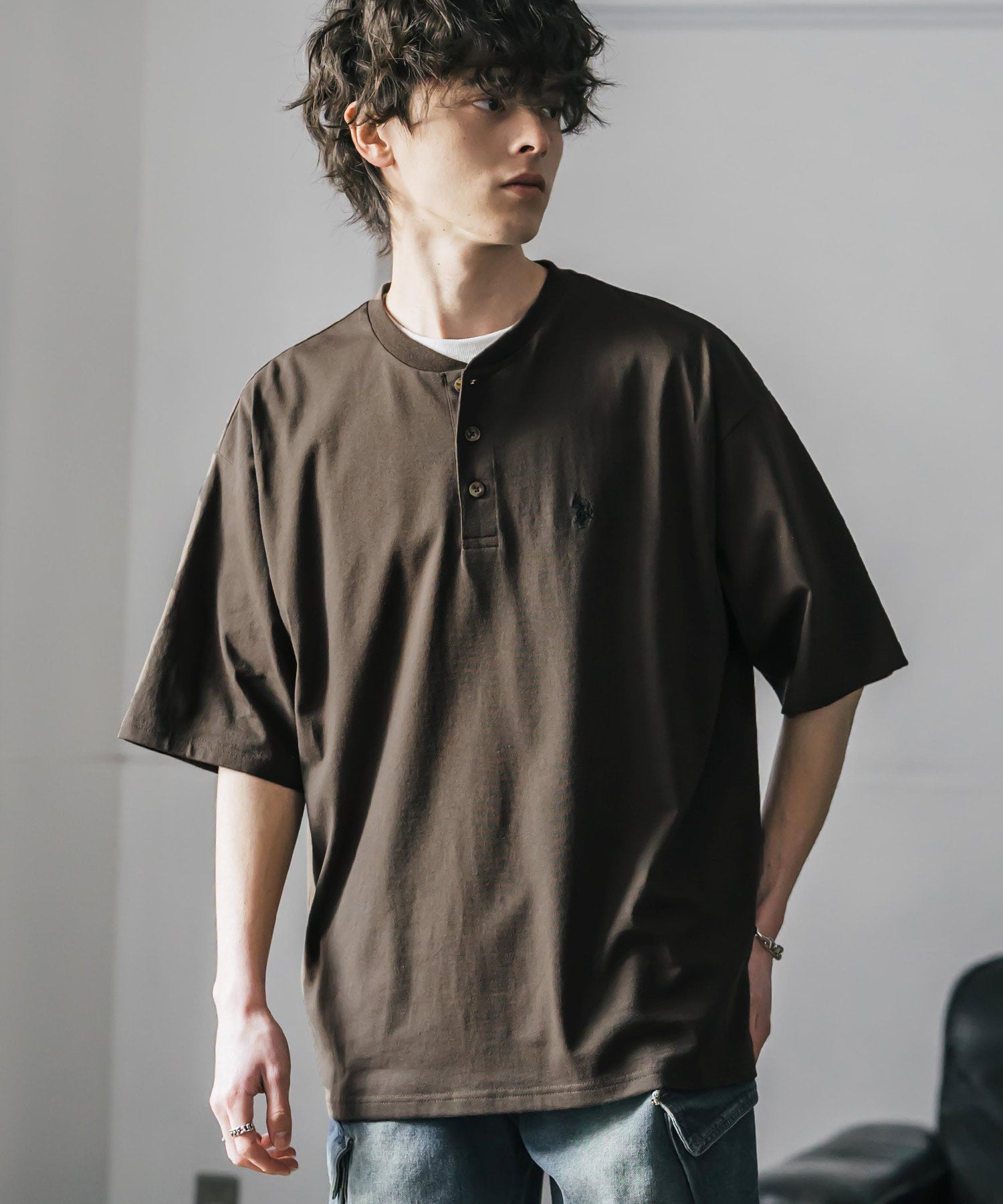 ロッキーモンロー Rocky Monroe U.S. POLO ASSN. ユーエスポロアッスン Tシャツ ヘンリーネック 半袖 メンズ レディース 天竺 カットソー リラックス 15427 (ホワイト) ホワイト