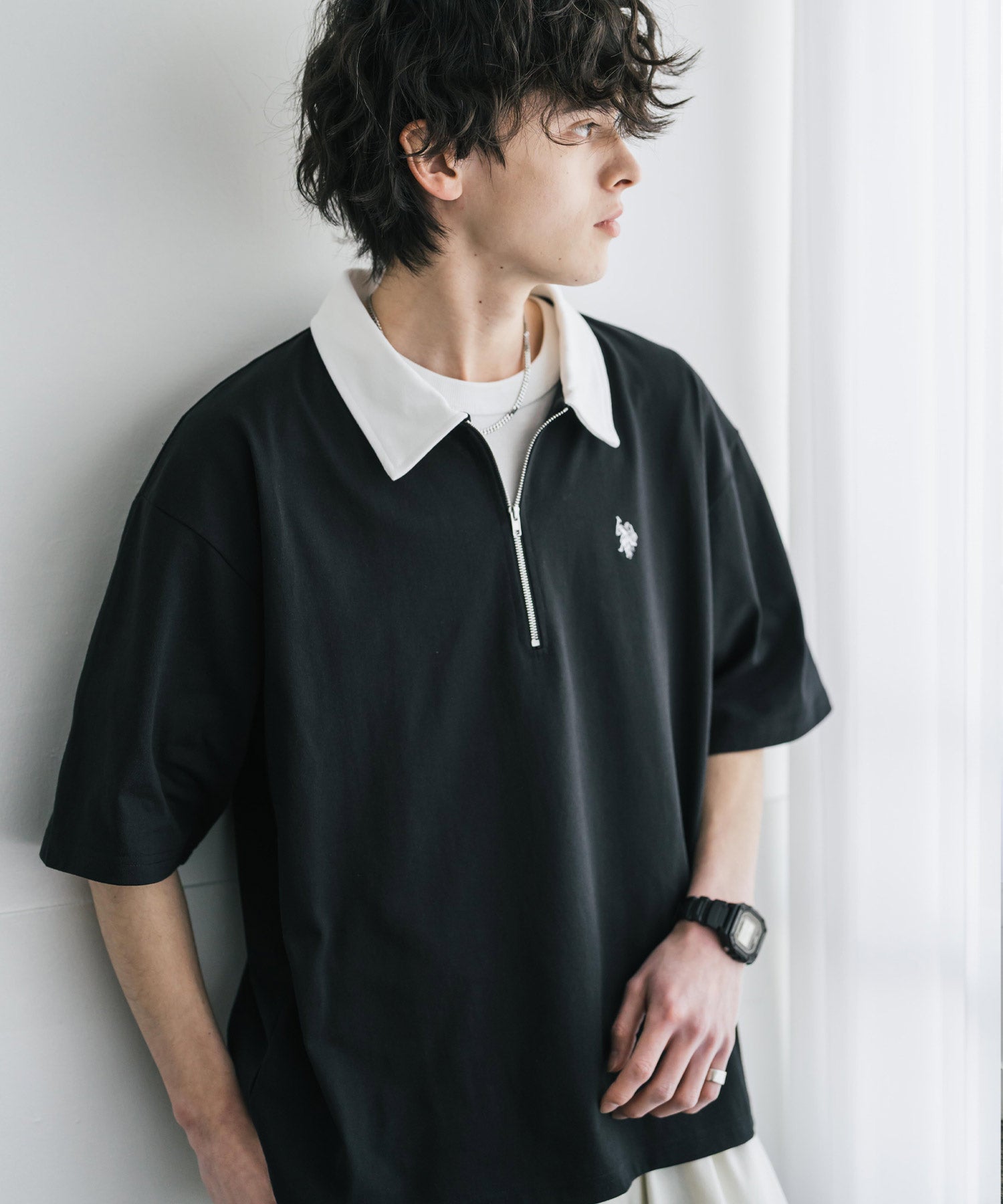 ロッキーモンロー Rocky Monroe U.S. POLO ASSN. ポロシャツ ハーフジップ 半袖 メンズ レディース 新色追加 天竺 ロゴ刺繍 無地 クレリック ゴルフ 別注コラボ 15426 (ワイン) ワイン