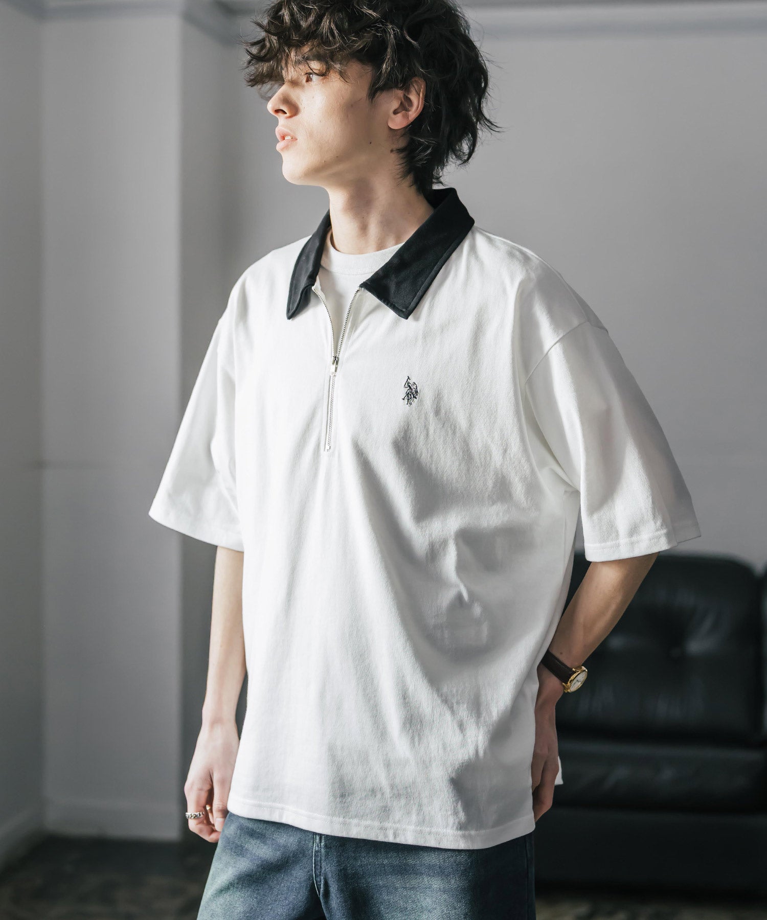 ロッキーモンロー Rocky Monroe U.S. POLO ASSN. ポロシャツ ハーフジップ 半袖 メンズ レディース 新色追加 天竺 ロゴ刺繍 無地 クレリック ゴルフ 別注コラボ 15426 (ワイン) ワイン