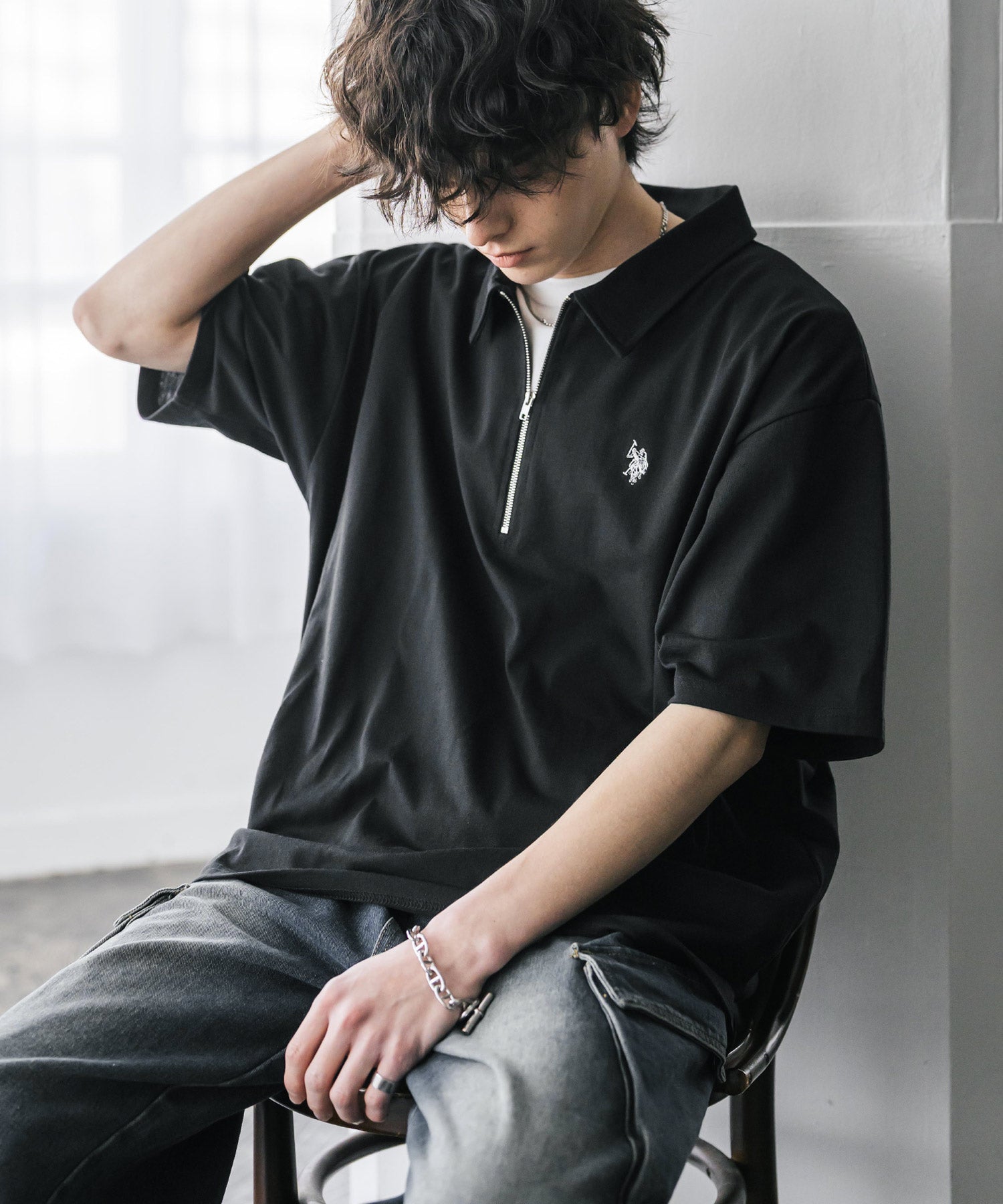 ロッキーモンロー Rocky Monroe U.S. POLO ASSN. ポロシャツ ハーフジップ 半袖 メンズ レディース 新色追加 天竺 ロゴ刺繍 無地 クレリック ゴルフ 別注コラボ 15426 (ワイン) ワイン