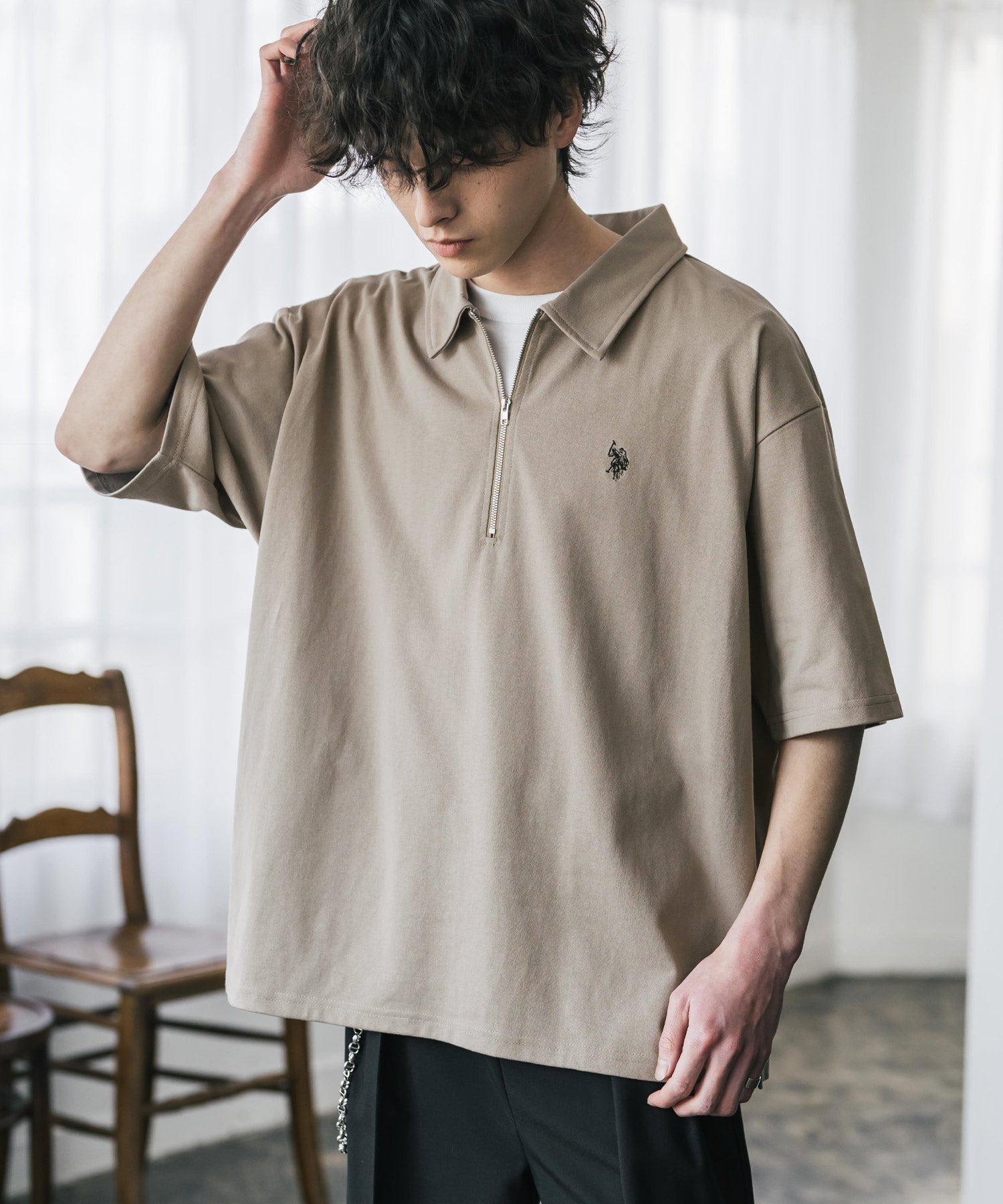 ロッキーモンロー Rocky Monroe U.S. POLO ASSN. ポロシャツ ハーフジップ 半袖 メンズ レディース 新色追加 天竺 ロゴ刺繍 無地 クレリック ゴルフ 別注コラボ 15426 (ベージュ) ベージュ