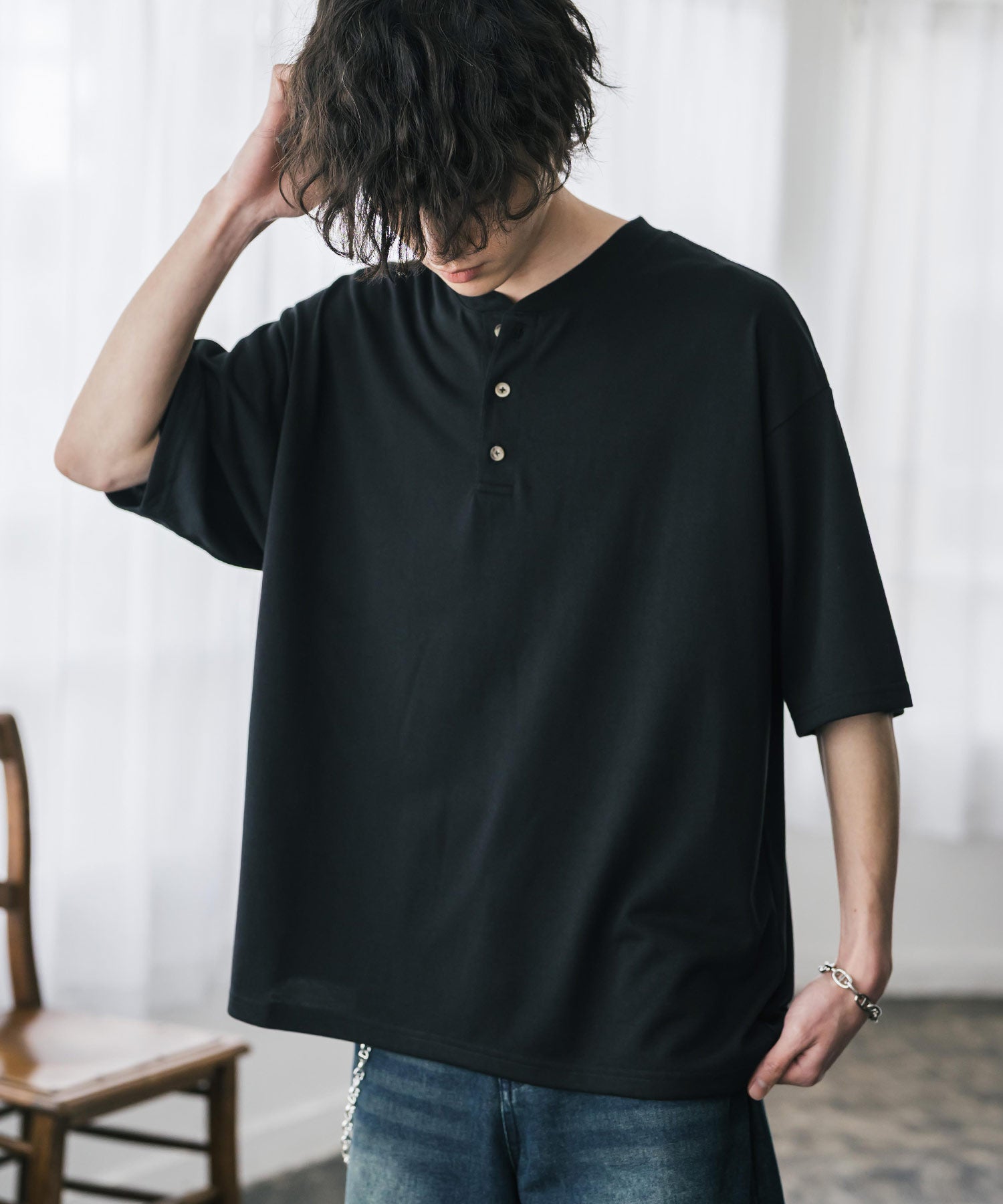 ロッキーモンロー Rocky Monroe Tシャツ 半袖 無地 ヘンリーネック メンズ レディース カットソー 多機能 接触冷感 遮熱 UVカット コットンタッチ 吸水拡散 リラックス 15428 (グレージュ) グレージュ