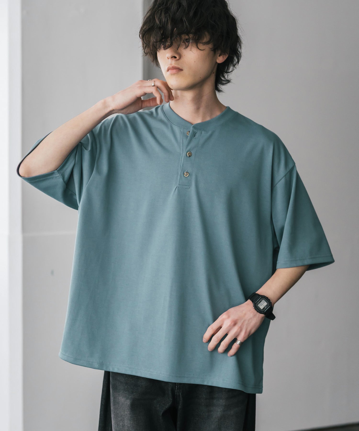 ロッキーモンロー Rocky Monroe Tシャツ 半袖 無地 ヘンリーネック メンズ レディース カットソー 多機能 接触冷感 遮熱 UVカット コットンタッチ 吸水拡散 リラックス 15428 (グレージュ) グレージュ