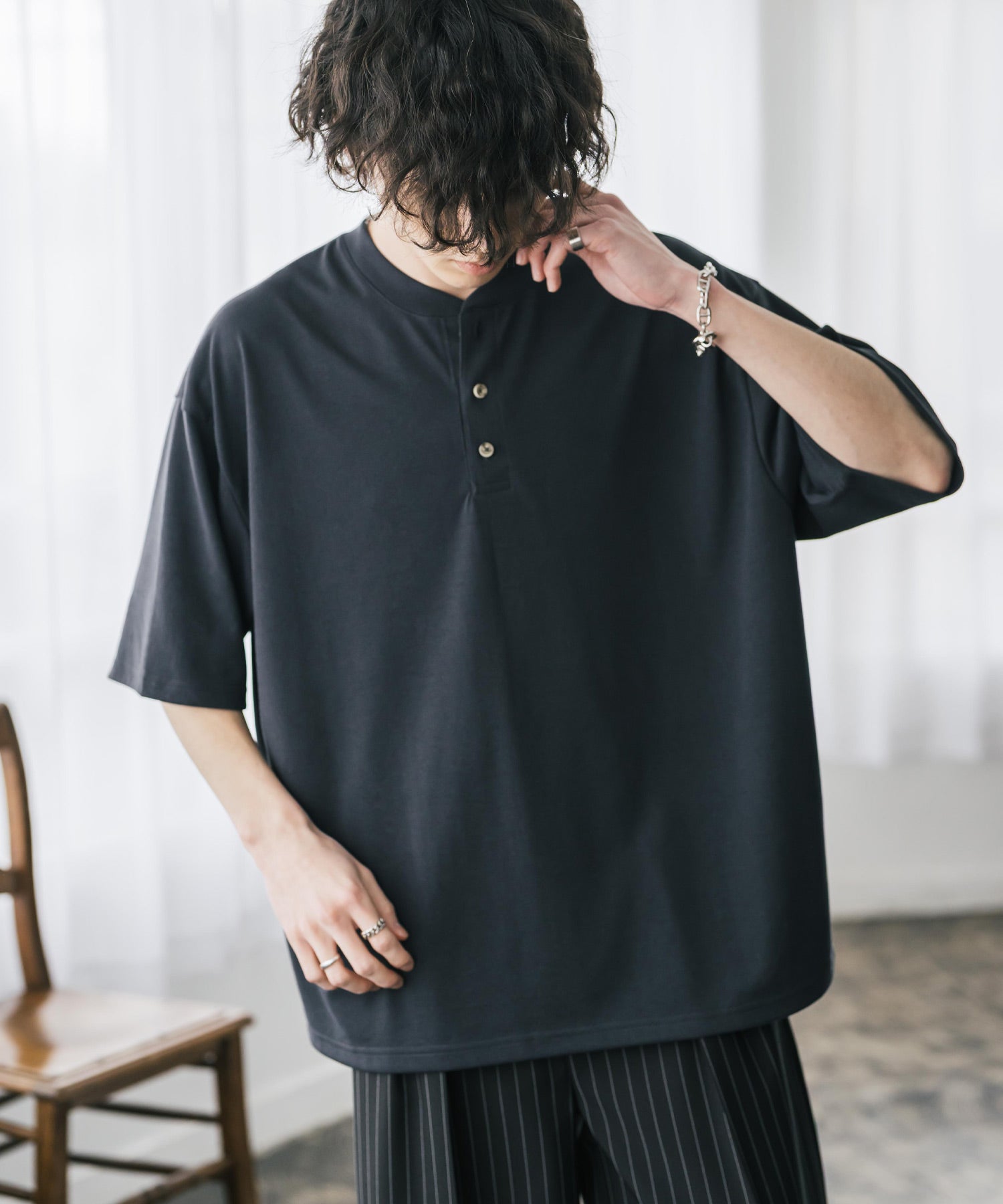 ロッキーモンロー Rocky Monroe Tシャツ 半袖 無地 ヘンリーネック メンズ レディース カットソー 多機能 接触冷感 遮熱 UVカット コットンタッチ 吸水拡散 リラックス 15428 (グレージュ) グレージュ