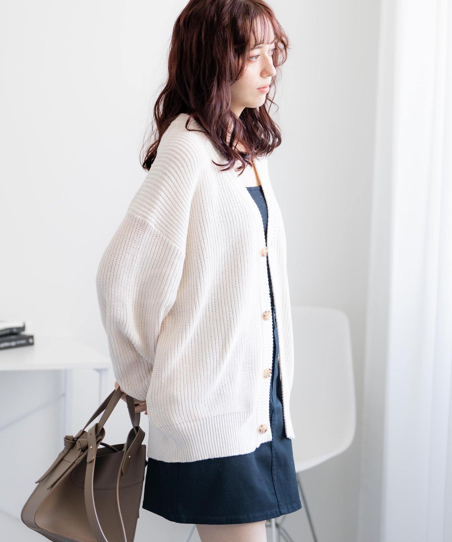 ロッキーモンロー Rocky Monroe ニットカーディガン メンズ レディース セーター 片畦編み ハイバルキー ウォッシャブル 羽織り ライトアウター オーバーサイズ ビッグシルエット カジュアル