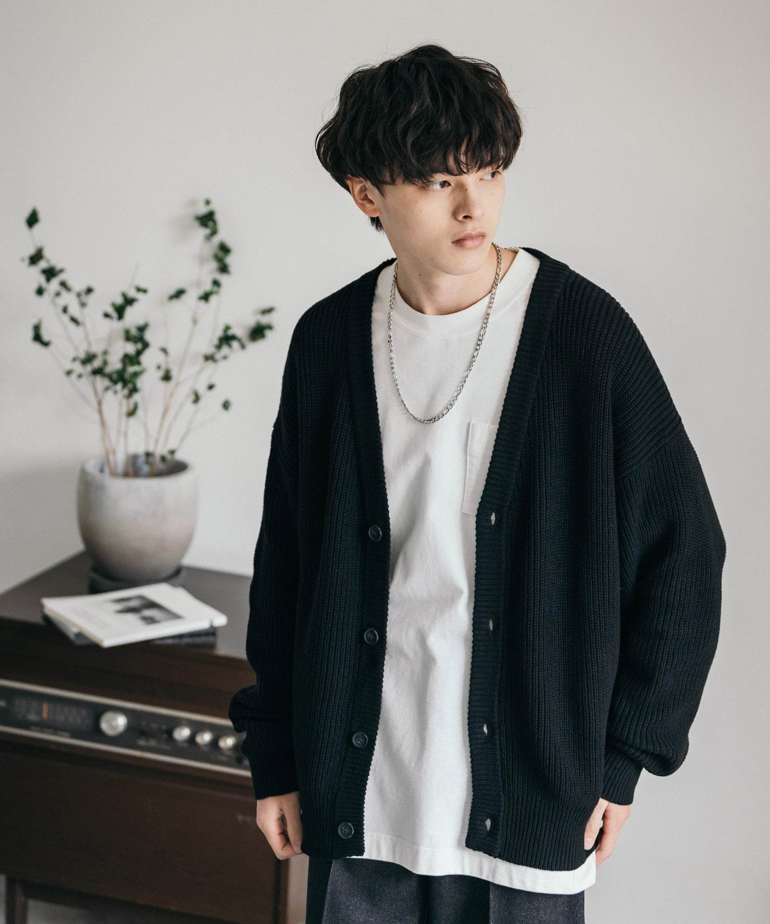 ロッキーモンロー Rocky Monroe ニットカーディガン メンズ レディース セーター 片畦編み ハイバルキー ウォッシャブル 羽織り ライトアウター オーバーサイズ ビッグシルエット カジュアル