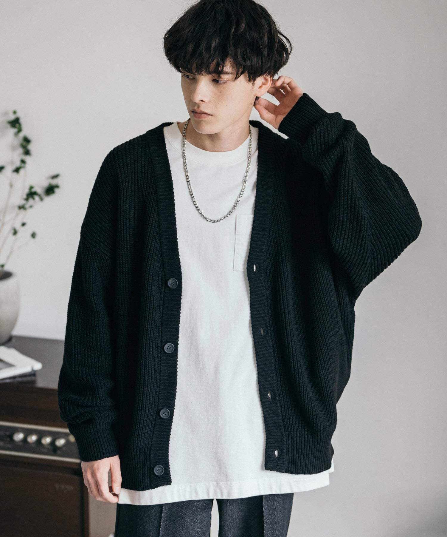 ロッキーモンロー Rocky Monroe ニットカーディガン メンズ レディース セーター 片畦編み ハイバルキー ウォッシャブル 羽織り ライトアウター オーバーサイズ ビッグシルエット カジュアル