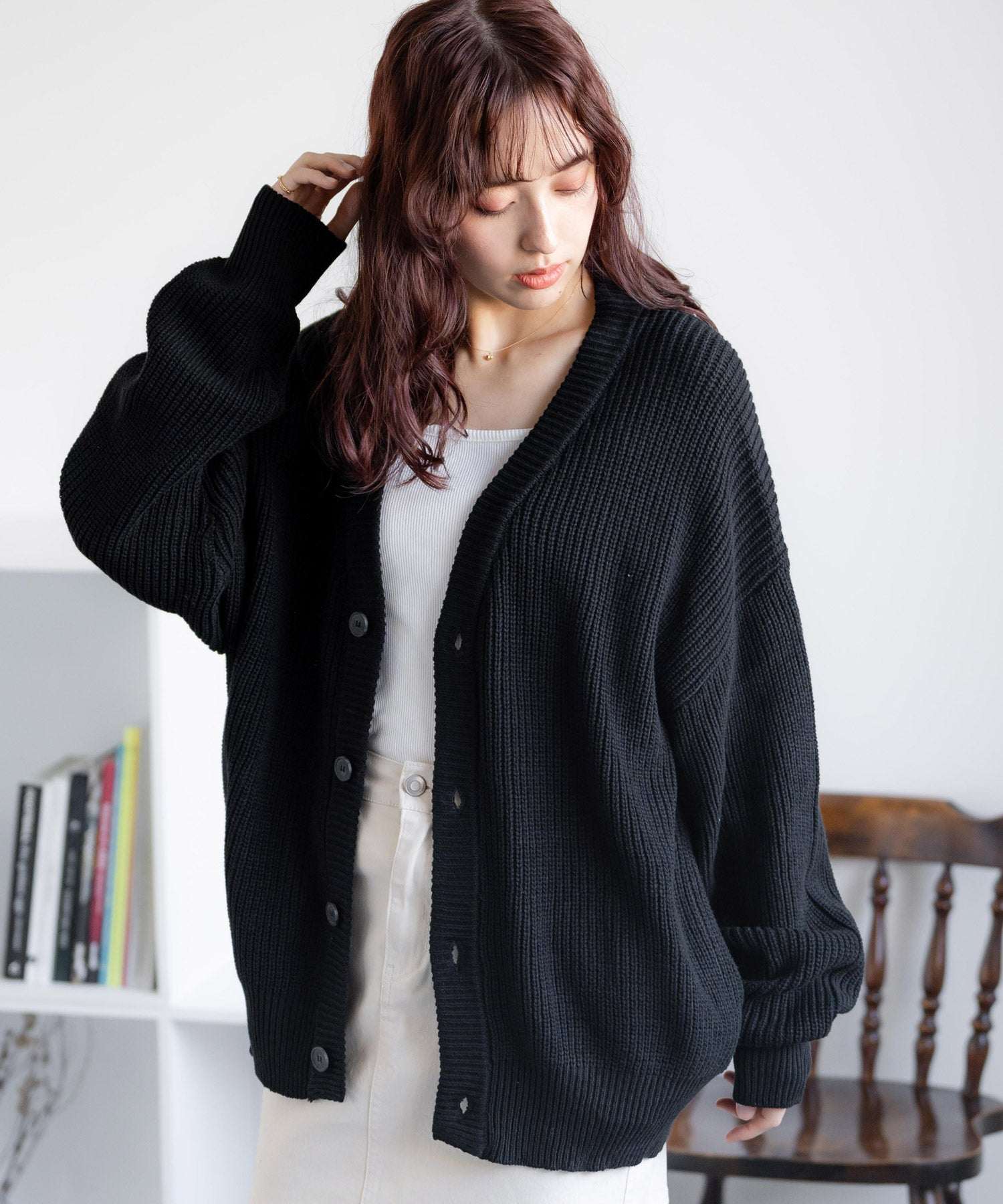 ロッキーモンロー Rocky Monroe ニットカーディガン メンズ レディース セーター 片畦編み ハイバルキー ウォッシャブル 羽織り ライトアウター オーバーサイズ ビッグシルエット カジュアル